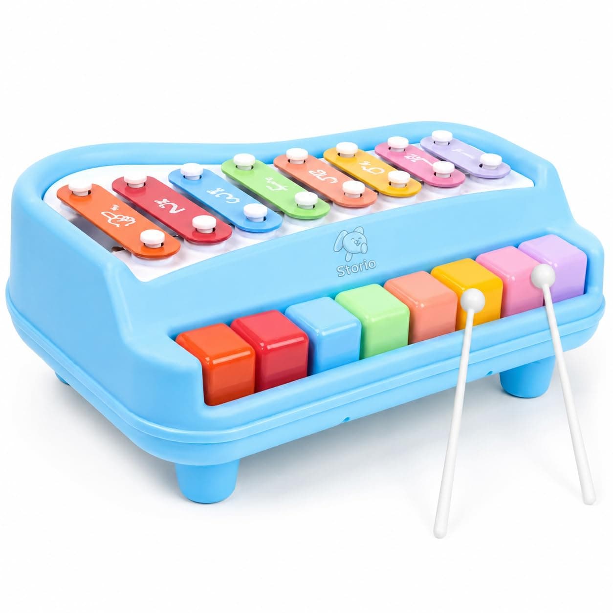 Storio 8 Tone Xylophone Learning Toys Kids Educational Knock Playing 2 in 1 Colorful Plastic Percussion Piano Toy (Multi Color)