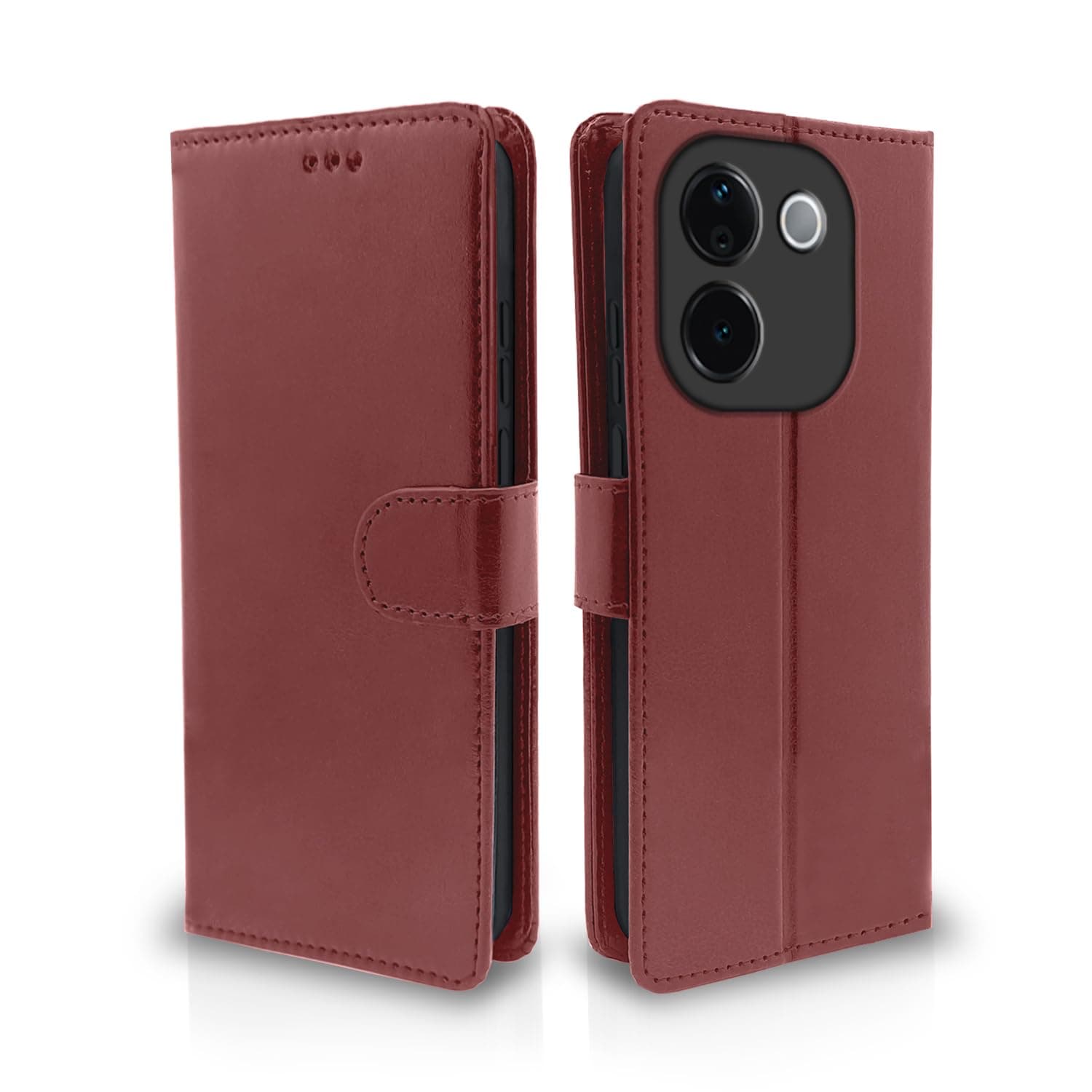 Pikkme Flip Cover Leather Finish | Inside TPU with Card Pockets | Wallet Stand and Shock Proof | Complete Protection Flip Case for Vivo T3 Pro 5G / iQOO Z9s Pro 5G (Brown)