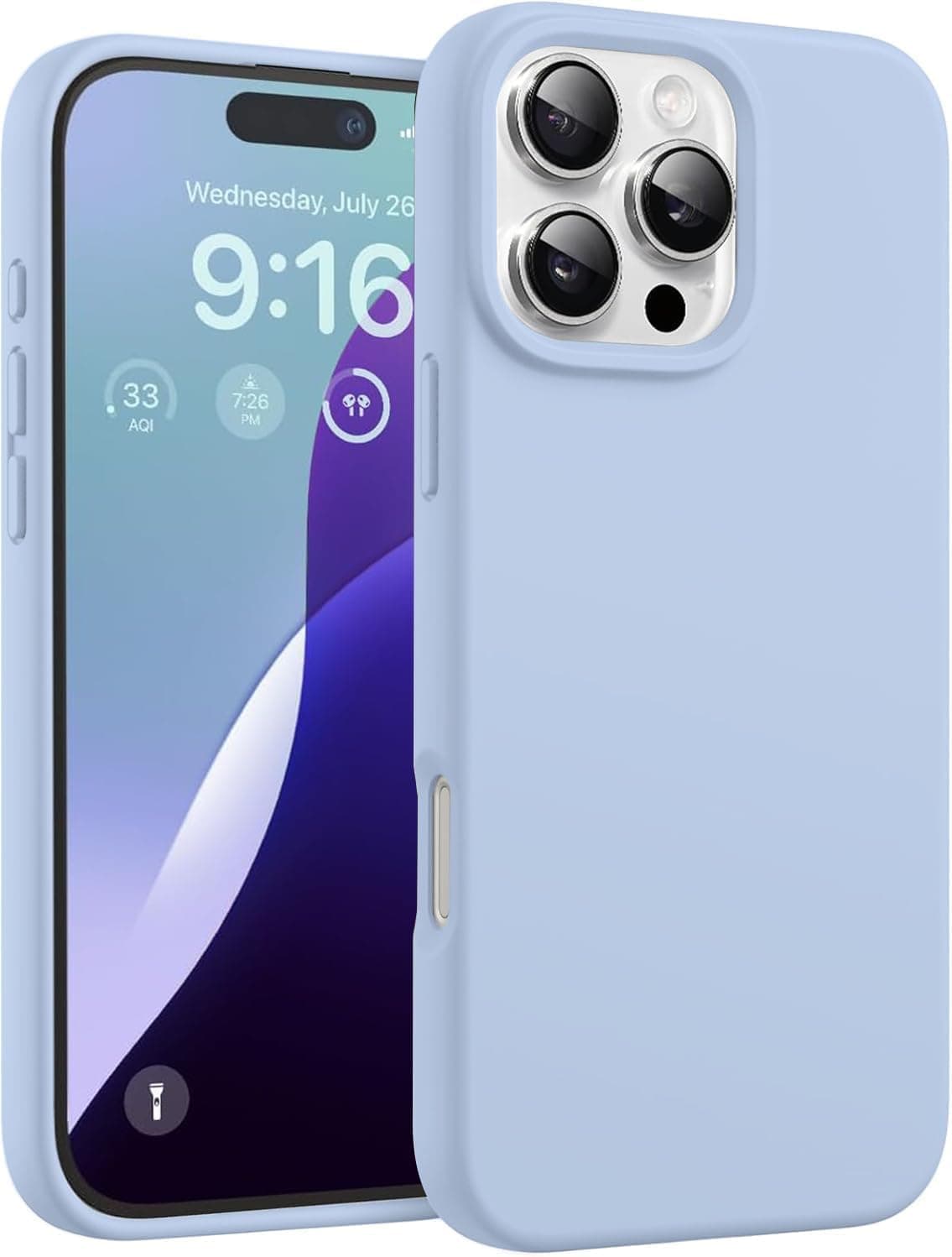 DIZORO Case for iPhone 16 Pro 6.3", Slim Liquid Silicone Cover, 3-Layer Full Protection Soft Gel Rubber Shockproof Phone Case, Anti-Slip Protective Back Cover (Official Blue)