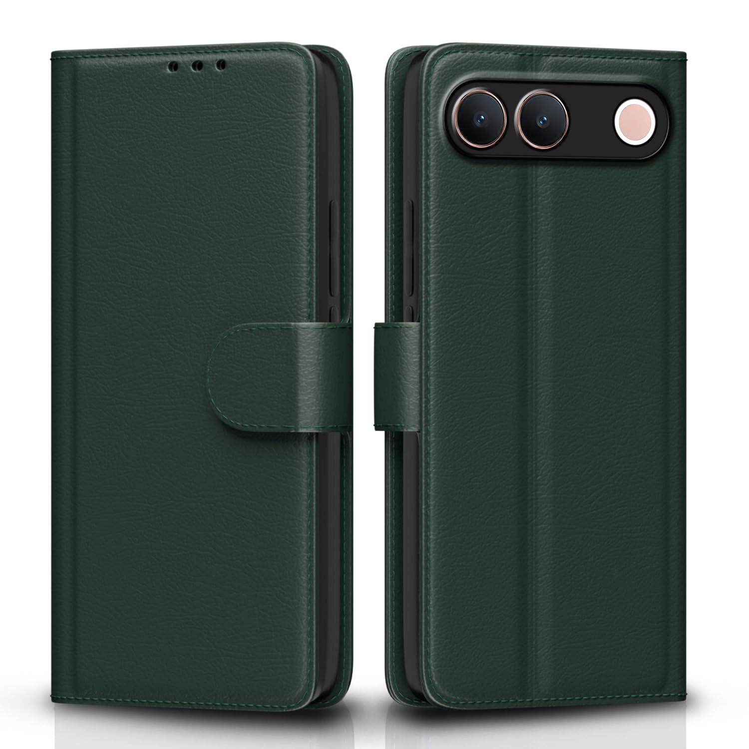 Pikkme Flip Cover for Vivo S2 5G / iQOO Z11 5G Leather Finish | Inside TPU with Card Pockets | Wallet Stand and Shock Proof | Complete Protection Flip Case (Green)