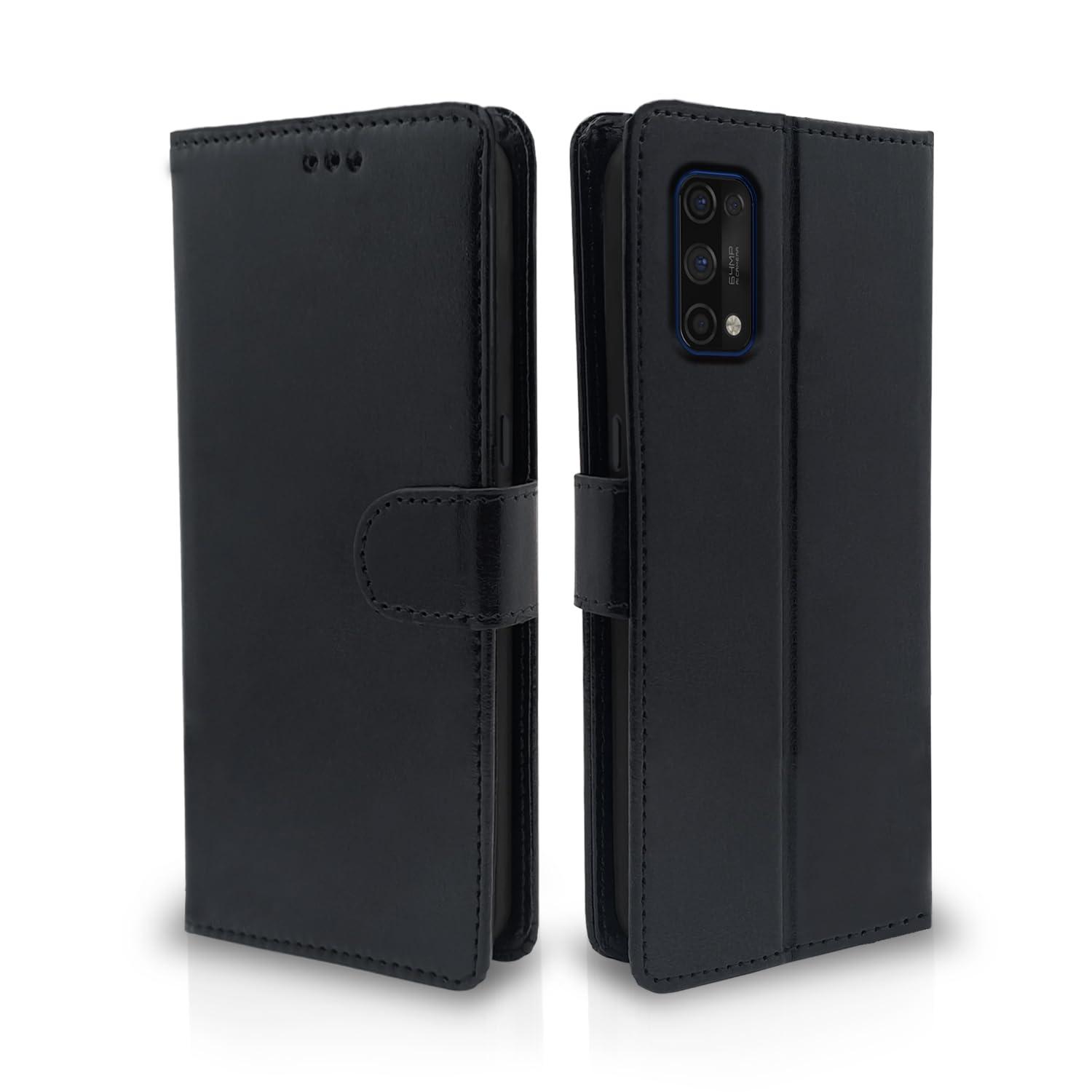 Pikkme Flip Cover for Realme 7 Pro | Leather Finish | Shockproof with Card Pockets & Wallet Stand | Ultimate Protection Case(Black)