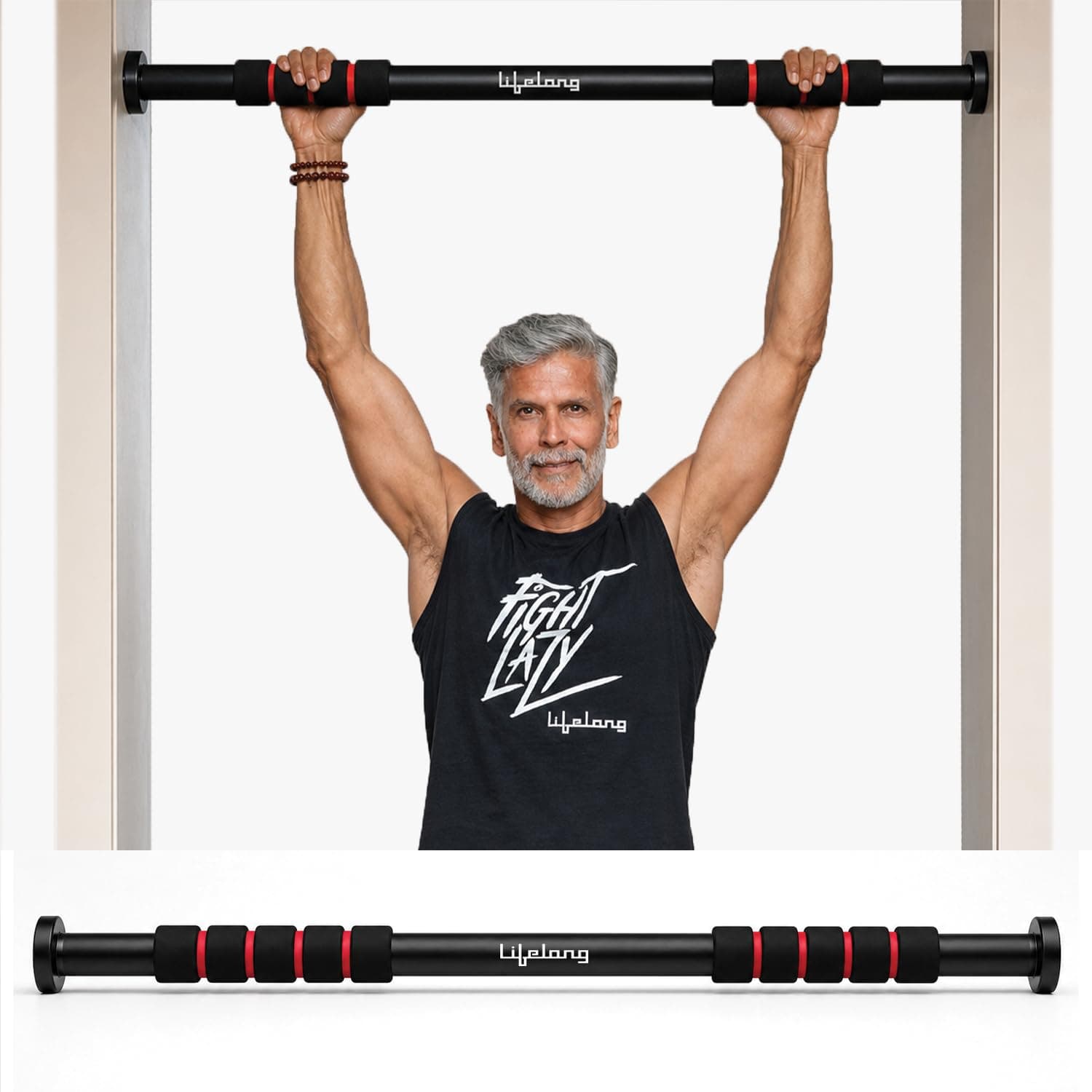 Lifelong Pull Up Bar for Home Kids| Adjustable 62–100 cm Doorway PullUp Bar For Home Gym Equipment |No Screw Pull Up Bar Door Mounted |100kg Capacity, Anti-Slip Lock, Foam Grip Handles |Gym Equipment for Home Workout