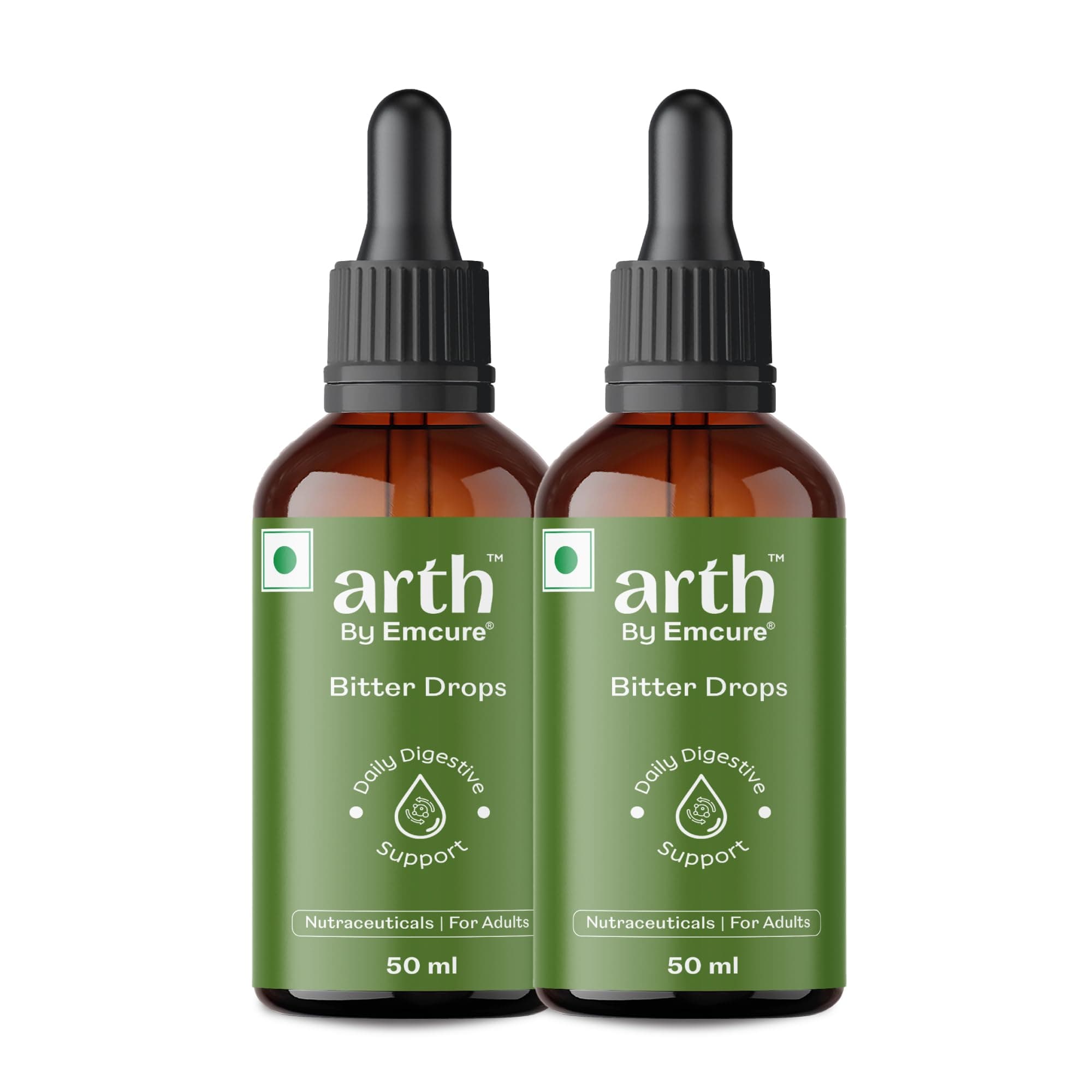 Arth Bitter Drops Weight Management Supplement - 30 Days Pack | Reduces Cravings Naturally | Improves Digestion & Bloating | With 14 Herbal Bitters, Karela, Dry Ginger, Haldi | 2 x 50ML