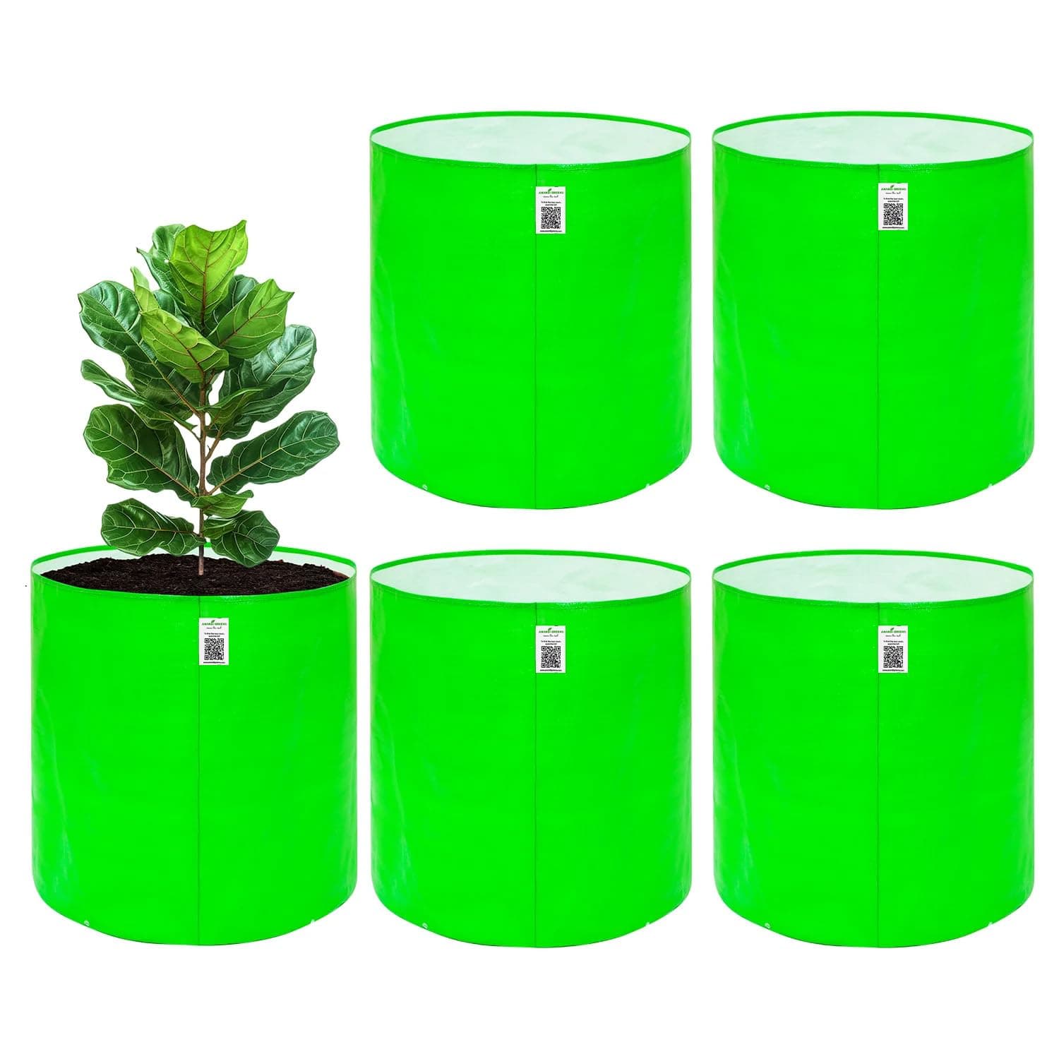Anandi Green'sHDPE 24x24 Inch Pack of 5 Extra Large Grow Bag 260 GSM Round for Big Fruit Trees – Lemon, Guava, Papaya, Pomegranate, Banana | Tree Planter Pot for Terrace & Garden