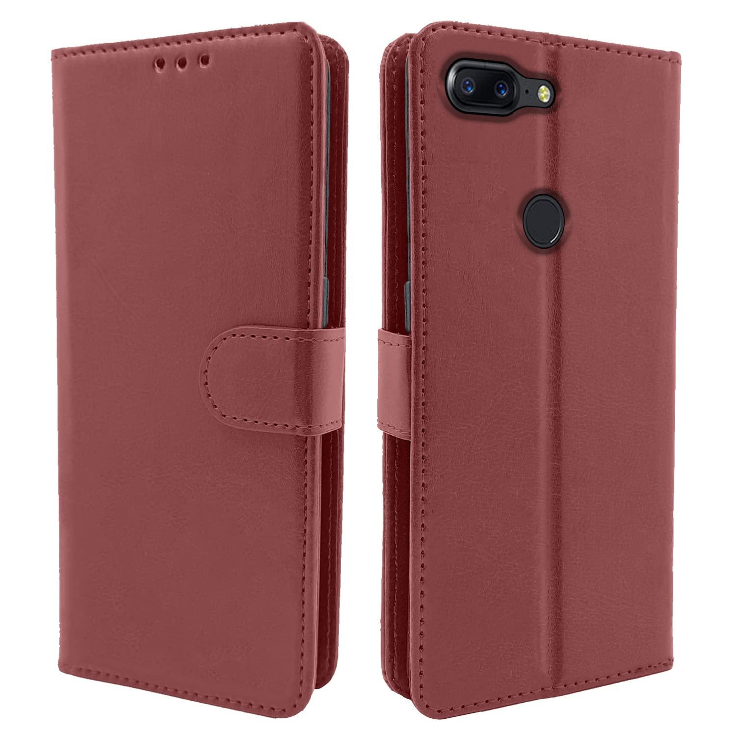 Pikkme Oneplus 5T Flip Cover Magnetic Leather Wallet Case Shockproof TPU for Oneplus 5T (Brown)