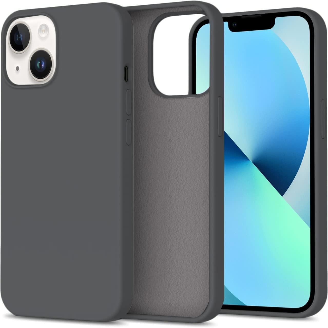 DIZORO Liquid Silicone Compatible for iPhone 14 Case Gel Rubber with Microfiber Lining Non-Slip Full Body Protective Shockproof Back Cover (Grey, 6.1 inch)