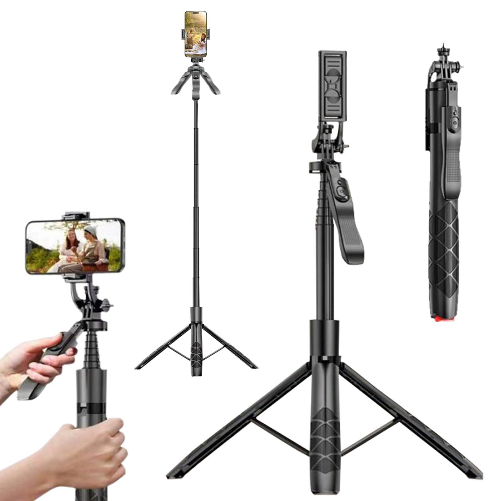 Kratos 70 inch / 180 CM Long Selfie Stick, Pop Up Auto Open Tripod 360° Rotatable, Long Extendable Bluetooth Mobile Tripod with 1/4" Screw for Mobile Phone Camera Gopro Vlogging YouTube Travel