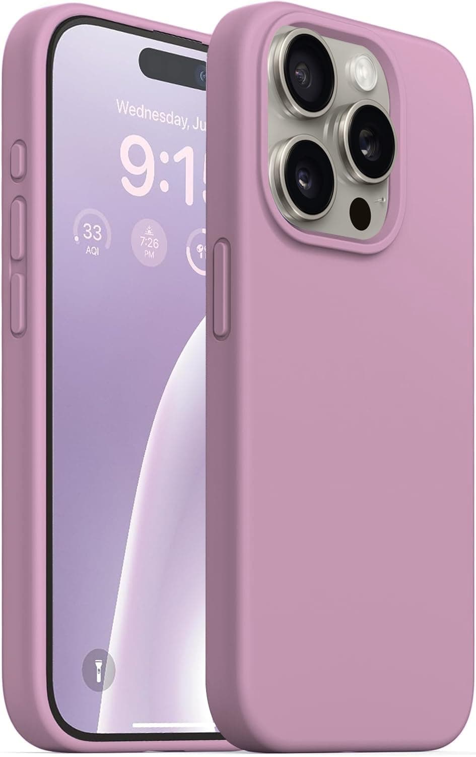 DIZORO Compatible For iPhone 15 Pro Case 6.1, Slim Liquid Silicone Case 3 Layers Full Covered Soft Gel Rubber Phone Case Protective Cover 6.1 Inch - Lilac