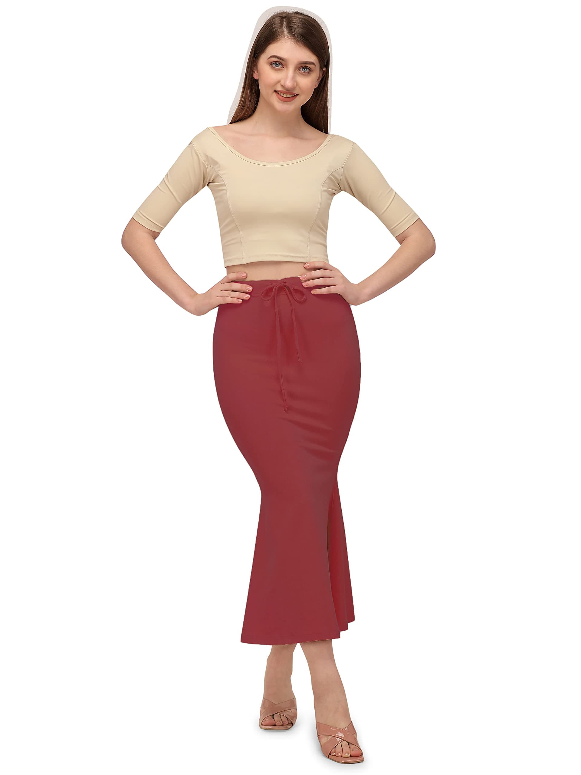 Mehrang Stretchable Saree Shapewear Petticoat for Women, Cotton Blended,Petticoat,Skirts for Women,Shape Wear Dress for Saree Maroon