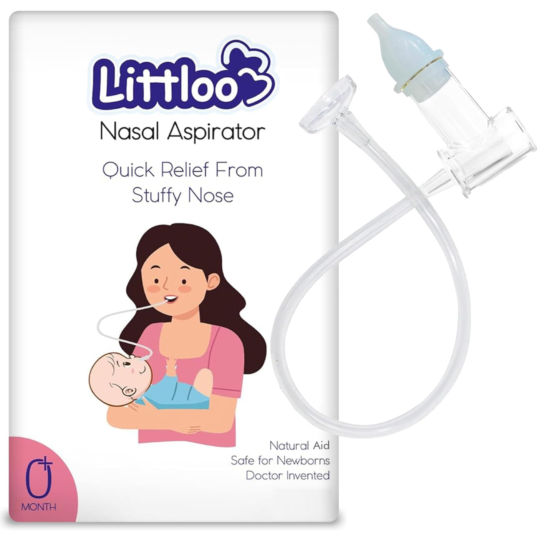 Littloo Baby Nasal Aspirator | Snotsucker for Newborns & Toddlers 0–5 Years | Gentle Mucus Remover with Soft Silicone Tip | Reusable & Easy to Clean | Congestion Relief