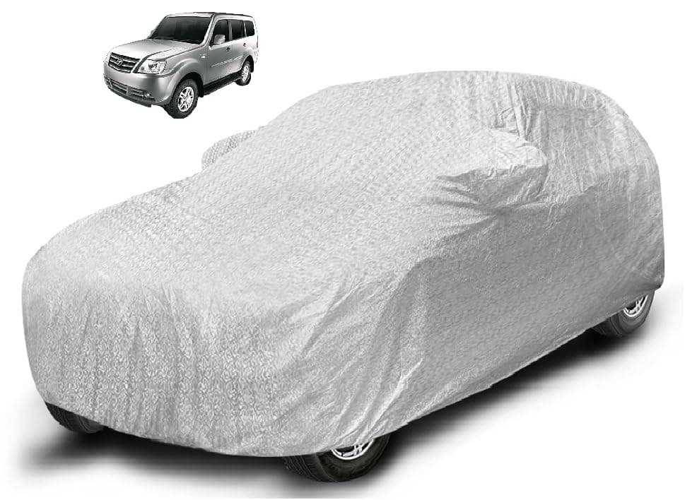 Auto Hub Waterproof Car Cover Compatible with Tata Sumo Grand with Mirror Pocket, Soft Cotton Lining, Waterproof Sumo Grand Car Cover- Metallic Silver