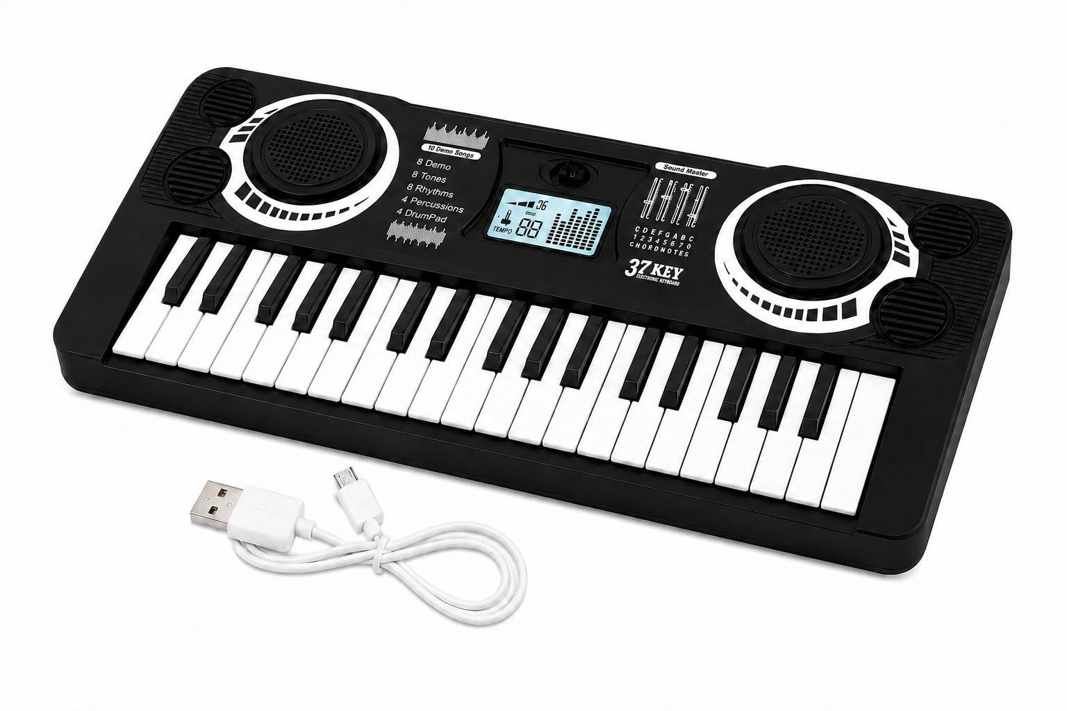 Braintastic Kids Piano Keyboard with Microphone, 37 Keys, 8 Rhythms, 8 Tones with 6 in-Built Demos & Song Recording Feature for Boys & Girls (Black Mini)