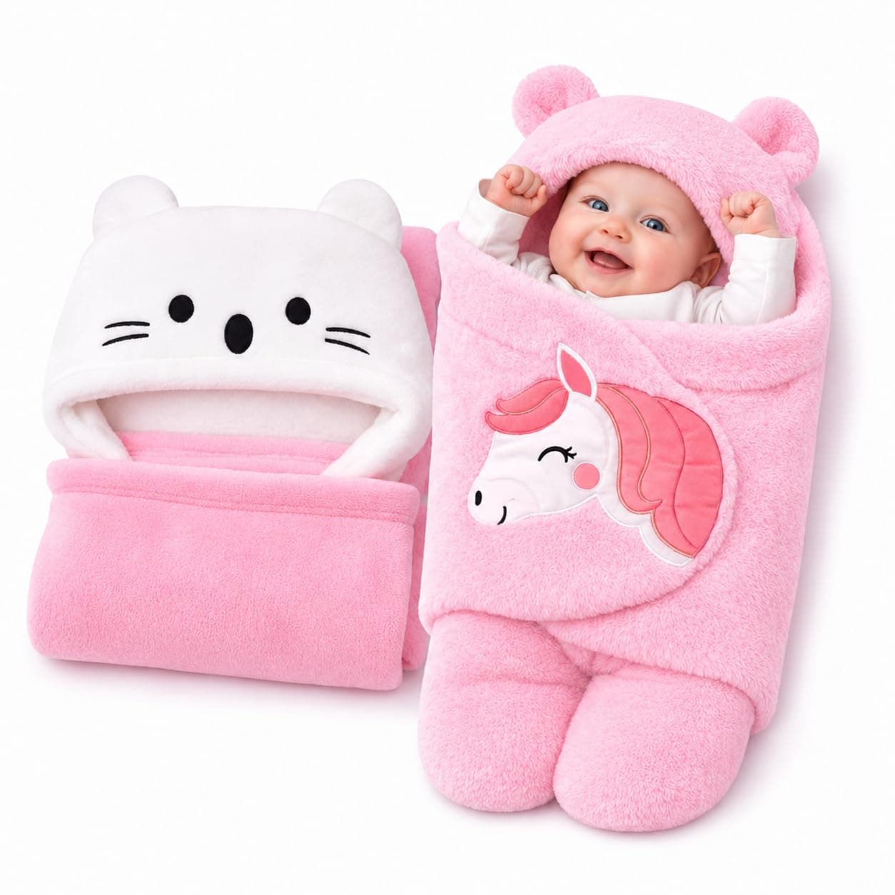 First Kick Baby Blanket Newborn Combo Gift Pack of Swaddle Wrapper & Baby Bath Towel, 0-9 Months, Length 68 cm x Width 68 cm, Pack of 2 Pcs.