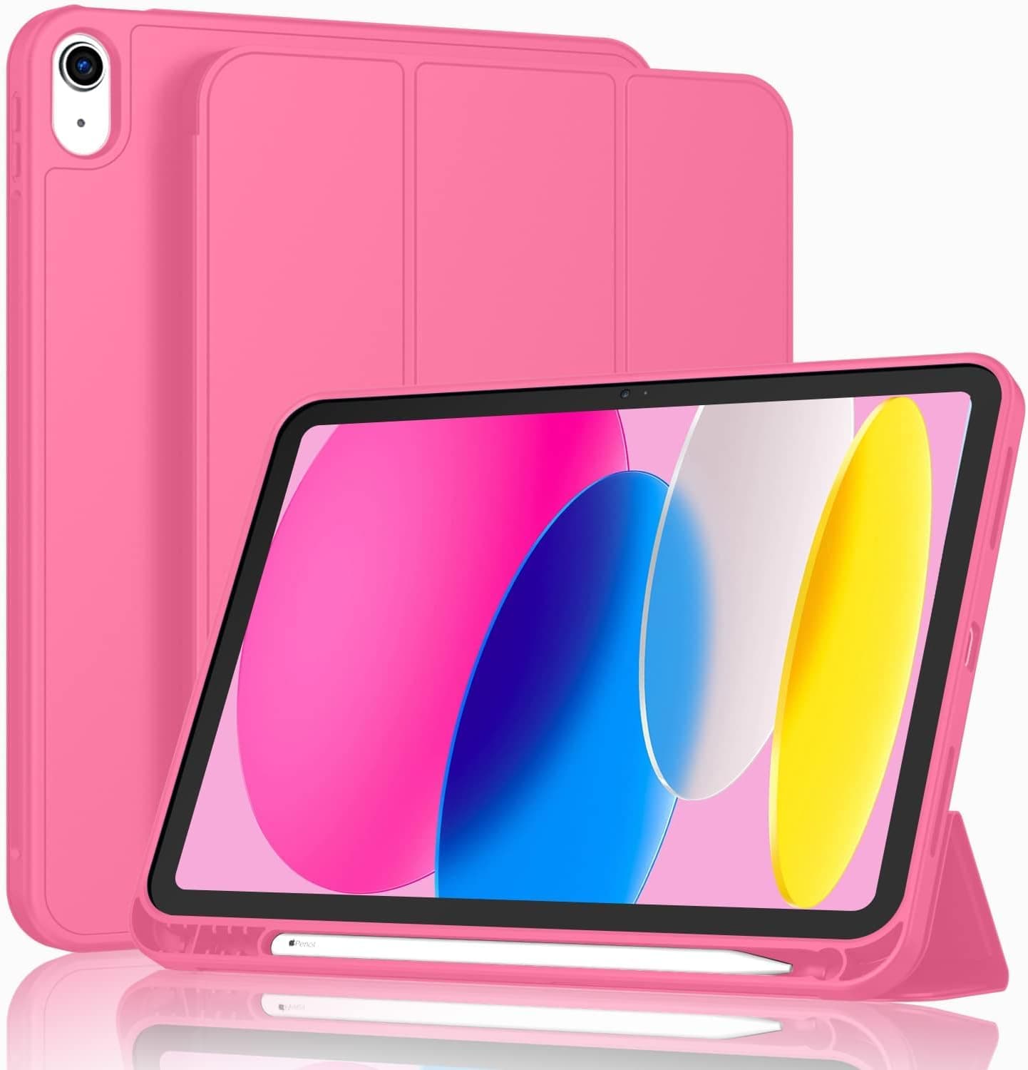 ProElite Smart Case for iPad (A16) 11th/10th Generation (2025/2022) [Auto Sleep/Wake Cover] [Left Side Pencil Holder] [Soft Flexible Case] Recoil Series - Hot Pink