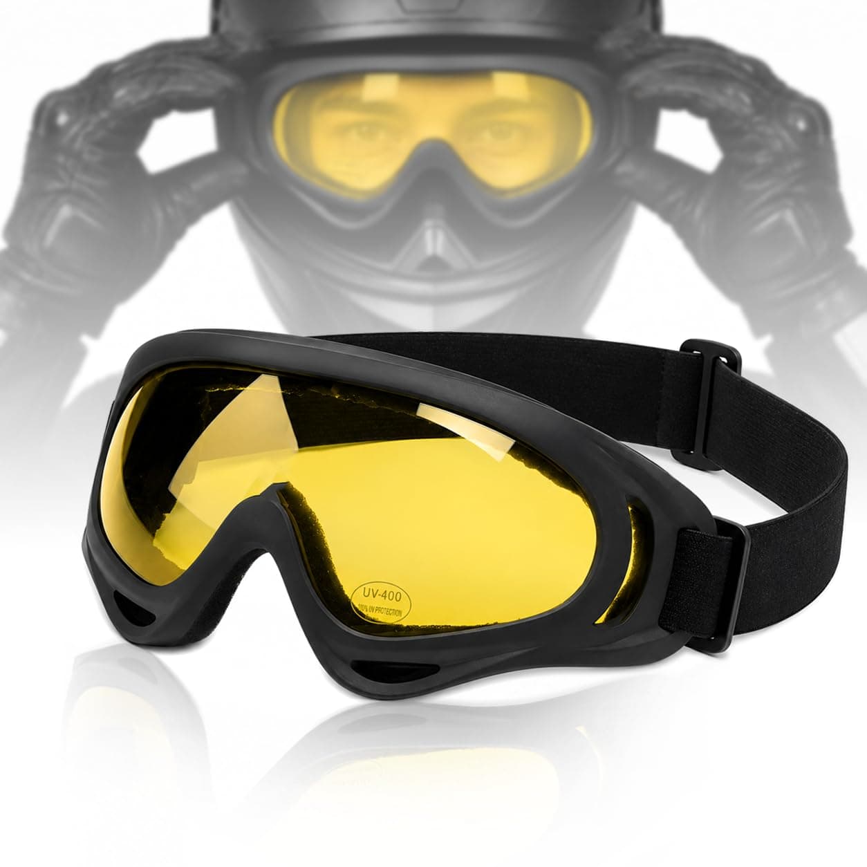 MIKANIX Motorcycle Riding Eyewear Helmet Goggles Anti Scratch | UV Protective Windproof Dirt Shield for Cycling, Bike Riding Off Road Racing and Outdoor Activities (Yellow)