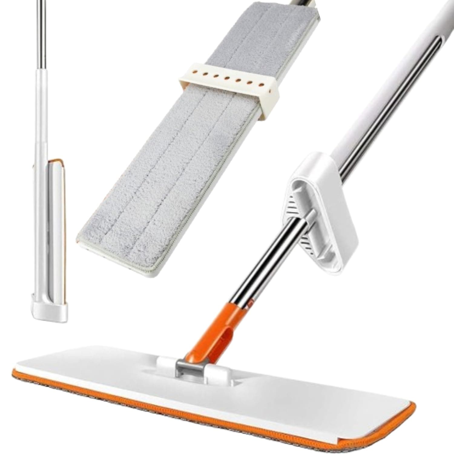 Raggle Flat Microfiber Magic Mop for Floor Cleaning,Home Hands Free Squeeze for Floor, Stainless-Steel Handle and Microfiber Refill