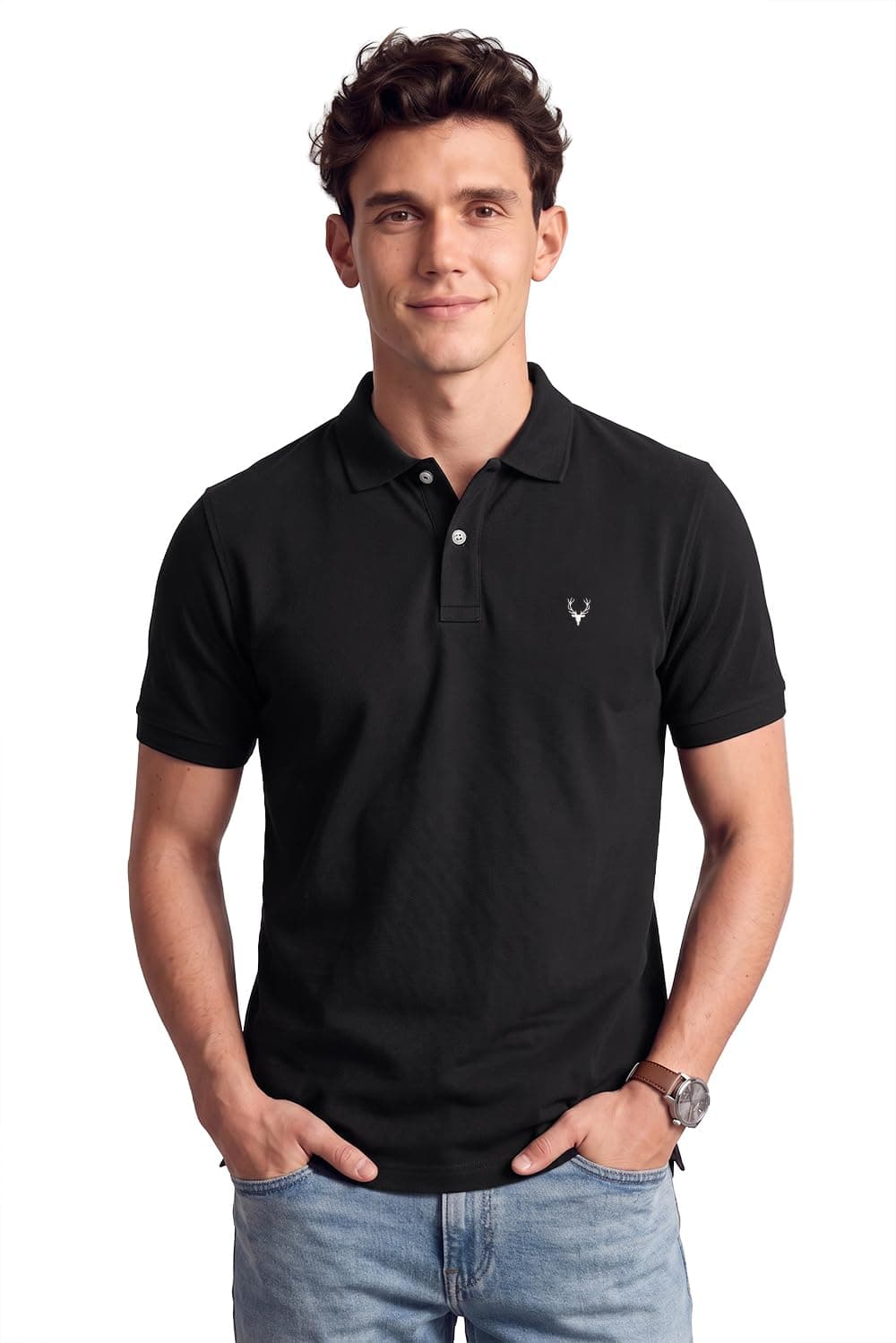 Allen Solly Men's Plain Regular Fit Cotton Polo (AMKP317G04249_Jet Black_Small)