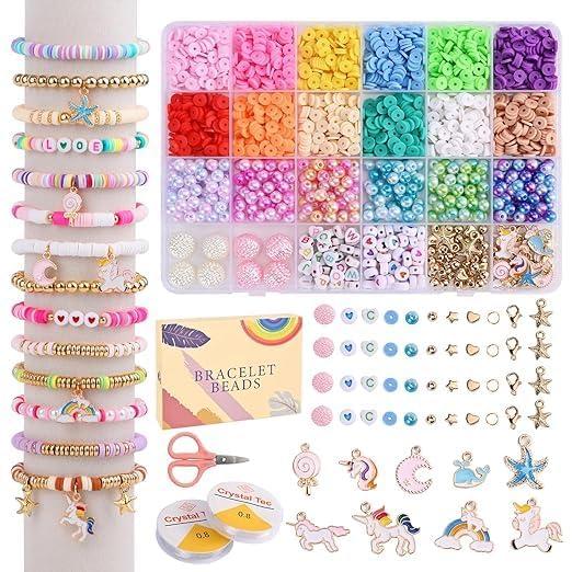 AORDEY FIDEO Unicorn Bracelet Making Kit for Girls Age 6–12 | DIY Jewellery Making Bead Set with Clay Beads Letter Beads & Unicorn Charms | Creative Art Craft Toy Gift for Kids