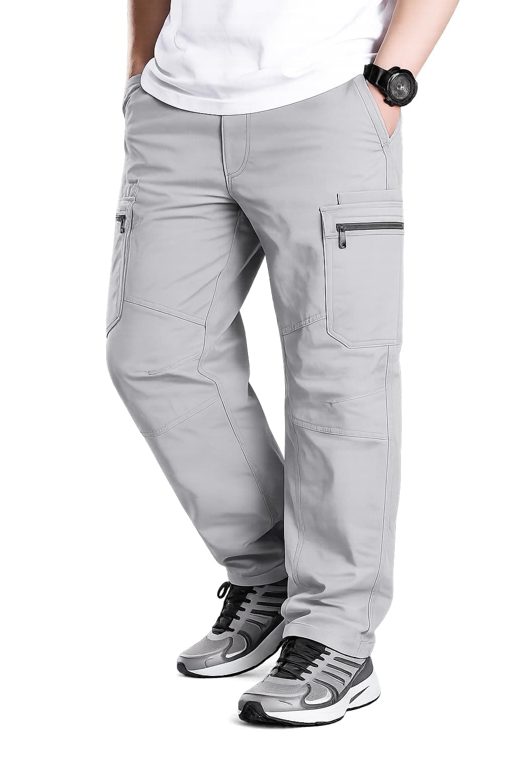 JV CLOTH Men's Pure Cotton Cargo Pants | Regular Fit Multi-Pocket Utility Trousers for Men | Solid Cargo Bottom Wear with Zip Pockets | Comfortable Casual Outdoor Wear (1015_Grey_M)