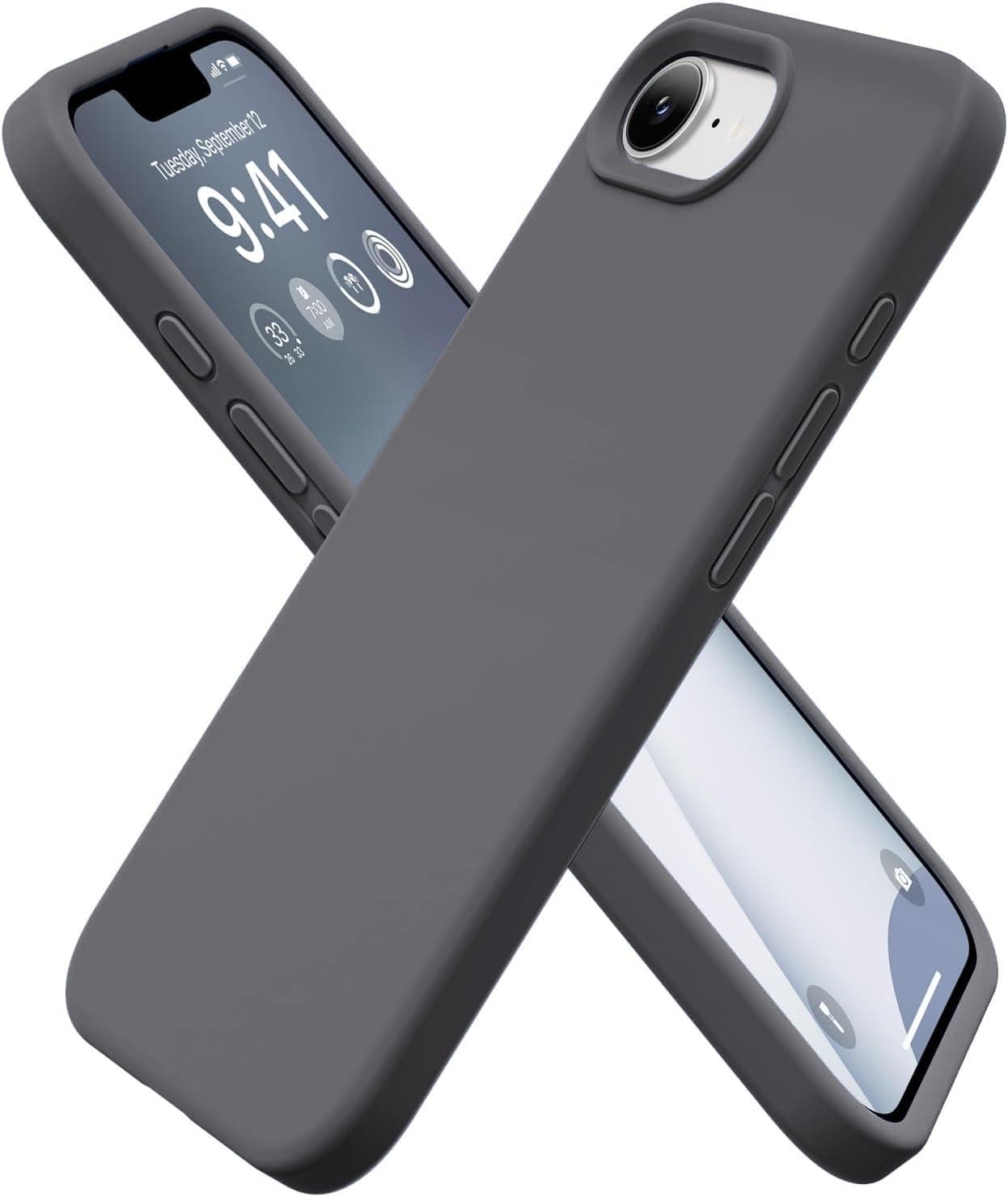 DIZORO Compatible with iPhone 17e Case 6.3, Slim Liquid Silicone 3 Layers Full Covered Soft Gel Rubber Phone Cases Protective Back Cover 6.3 Inch - Dark Gray