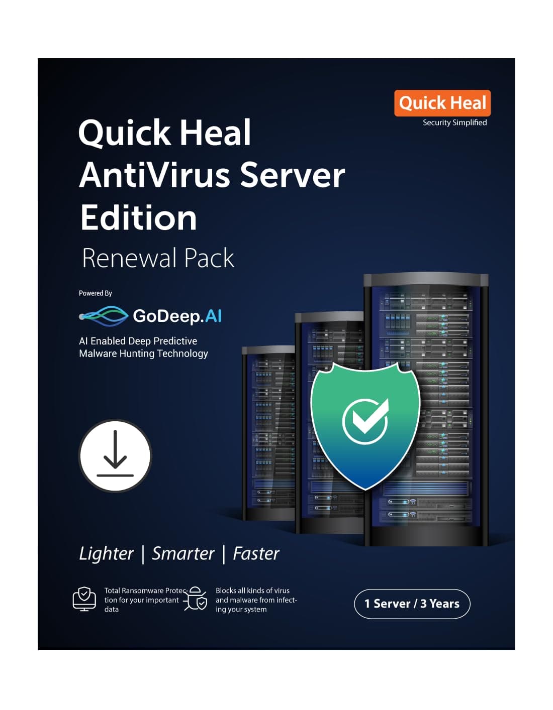 Quick Heal Antivirus Server- Renewal Pack - 1 User, 3 Year (Existing Quick Heal Single User SERVER Subscription needed (Email Delivery in 1 Hour - No CD)