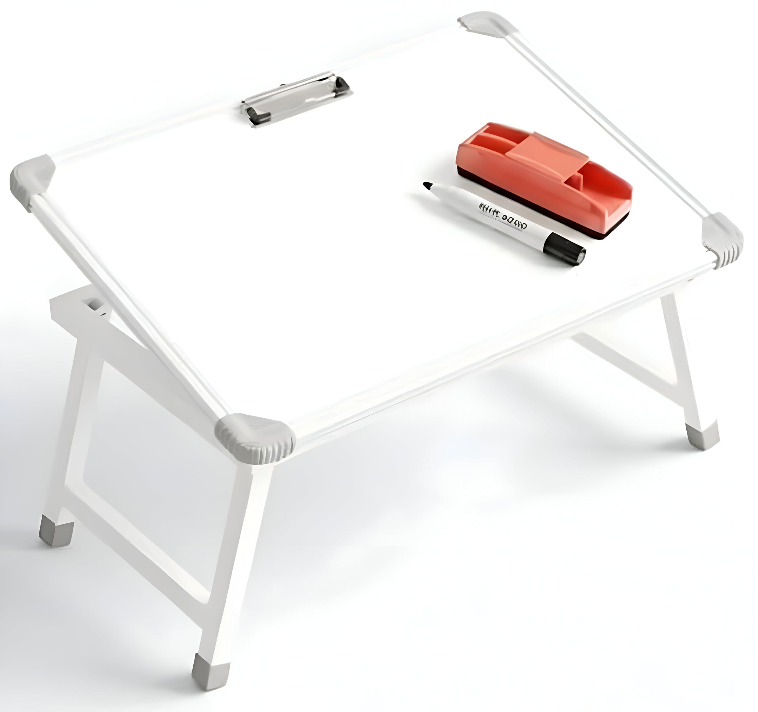 YAJNAS Multipurpose Portable Whiteboard Study Laptop Table | Portable Desk & Lap Bed Table with Height Adjustable for Kids, Home, Office Presentation, with 1 Marker 1 Duster (White Board-15x26 Inch)