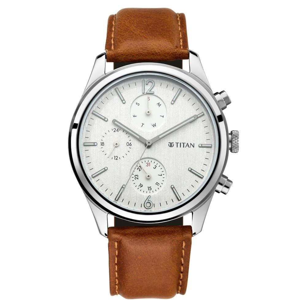 Titan Men's Metropolitan Charm: Men's Multifunctional Black Watch with Leather Strap-NS1805SL04