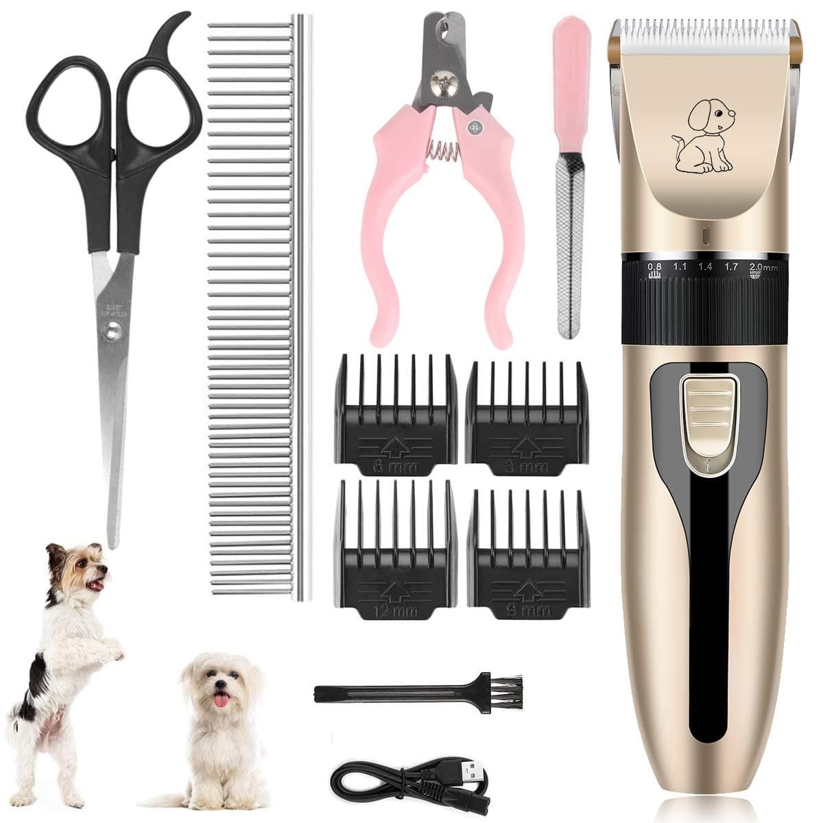 MCSWKEY Electric Clipper for Dogs and Cats, Low Noise and Vibration USB Rechargeable Professional Dog Shaver with 4 Combs and 5 Adjustable Length Hair Clippers