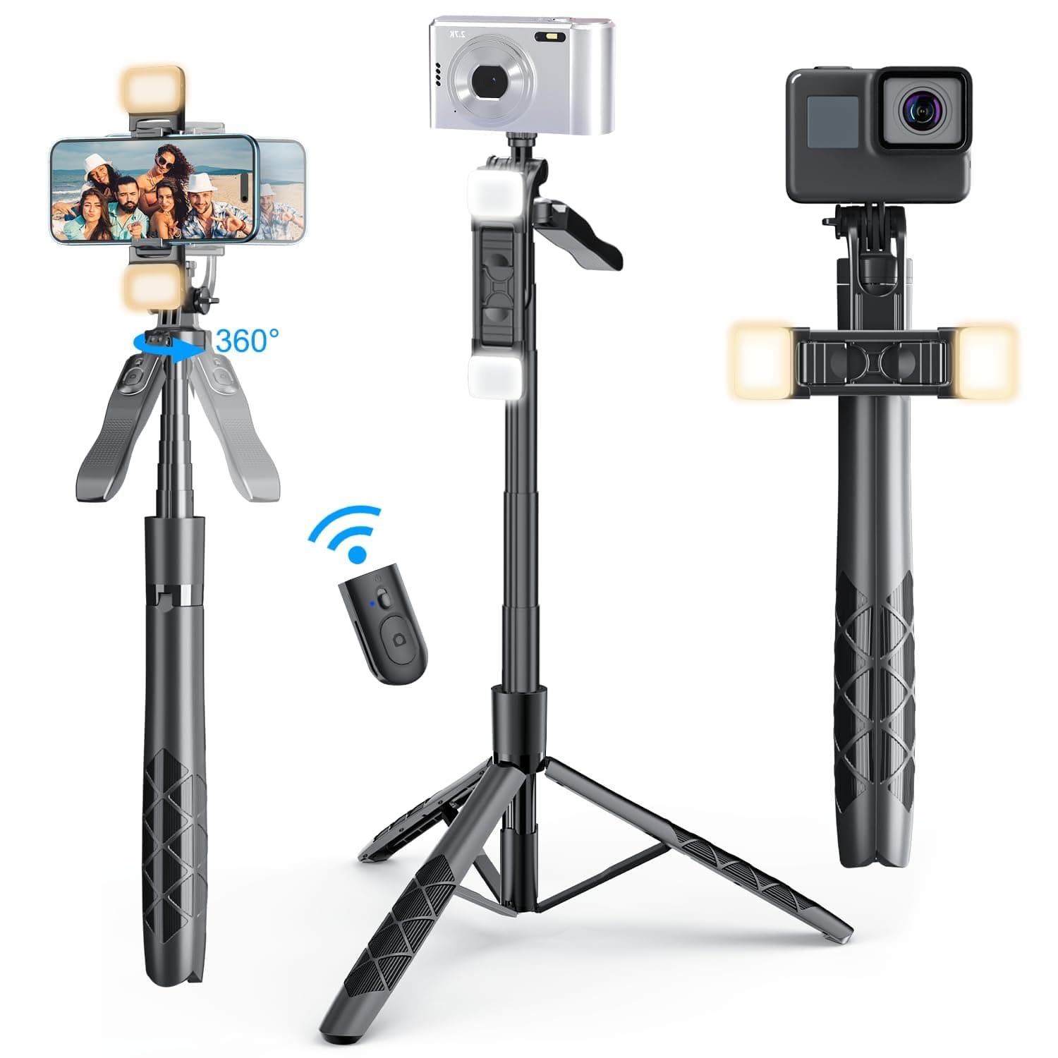 Mobilife 62" Selfie Stick Tripod 360 Degree Rotation Dual Fill Light Anti-Shake Handle Bluetooth Remote Extended Mobile Tripod Stand for iPhone Android Camera Vlogging