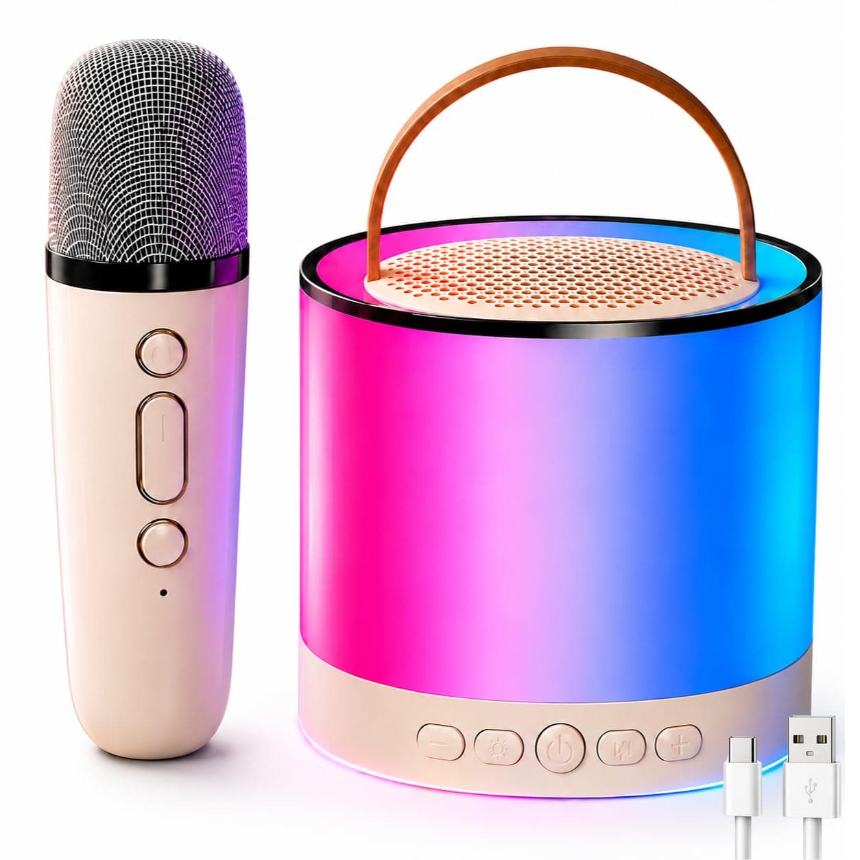 Toy Imagine Round Rechargeable Karaoke Mic with Speaker for Singing Wireless Mini Portable Bluetooth Speaker with Microphone & LED Lights Musical Toy for Boys,Girls & Adults,Birthday Gift for Kids