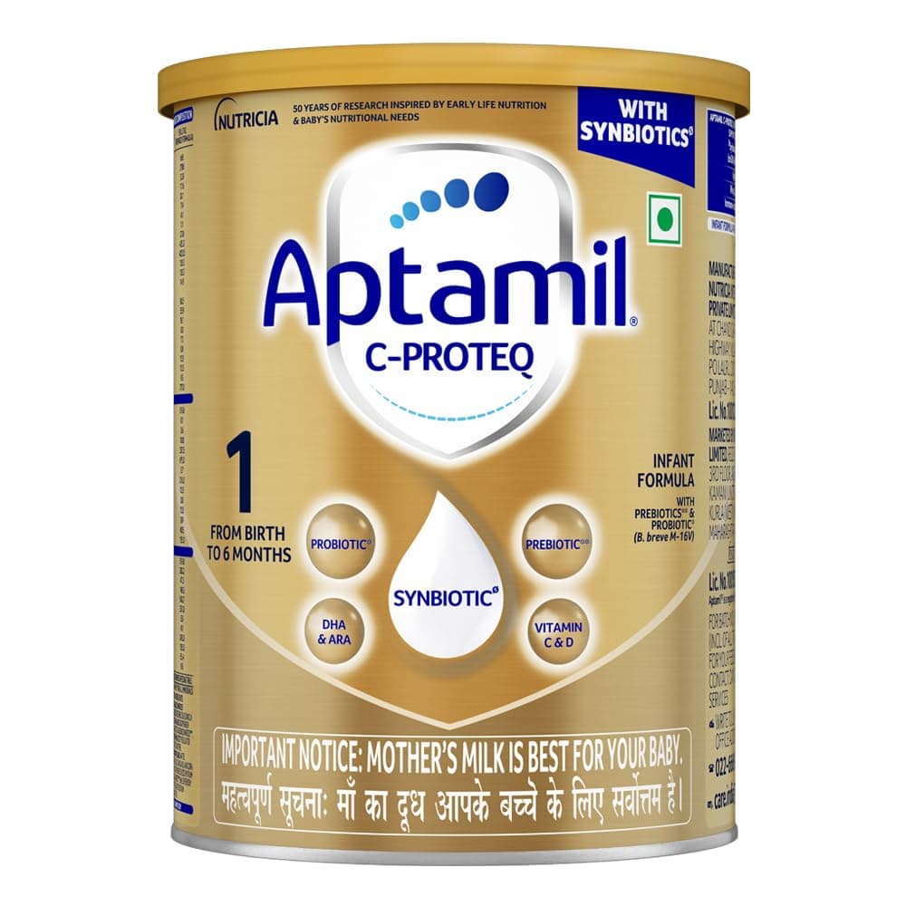 Aptamil C-ProteQ, Infant Formula for babies (From Birth to 6 months)- With Synbiotics, - (Prebiotics, & Probiotics), DHA, Vitamin C & D, 400 g Tin