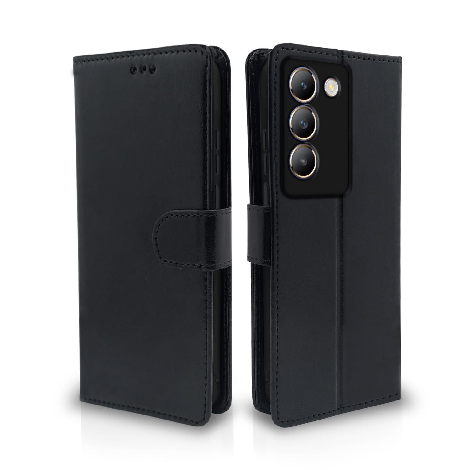 Pikkme Vivo T3 5G / Vivo Y200e 5G Flip Cover Leather Finish | Inside TPU with Card Pockets | Wallet Stand and Shock Proof | Complete Protection Flip Case (Black)