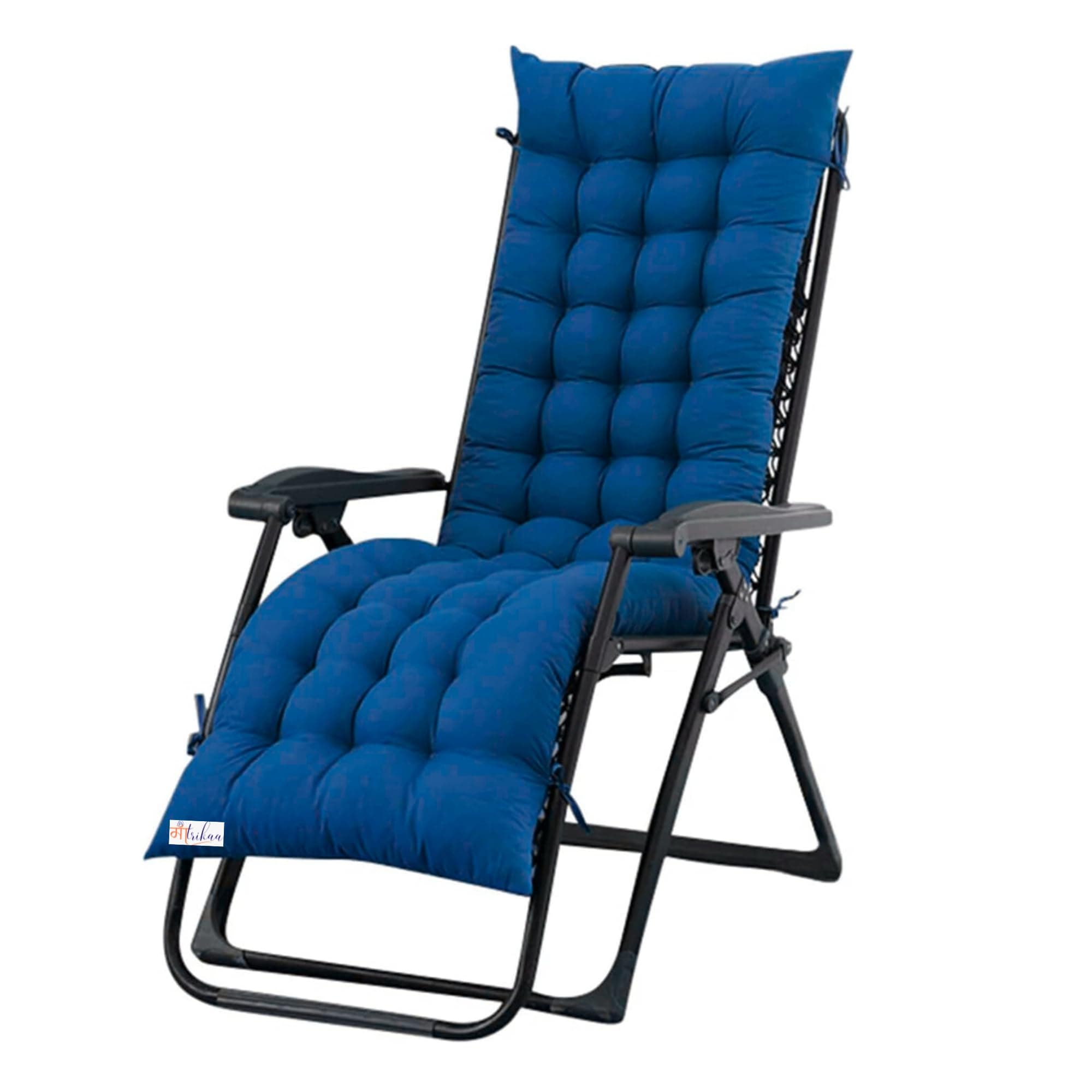 Maatrikaa Straight Long Comfortable Cotton Long Chair Cushion | Chair Pad | Rocking Chair Cushion for Indoor/Outdoor 50 x 18 Inches (Blue)