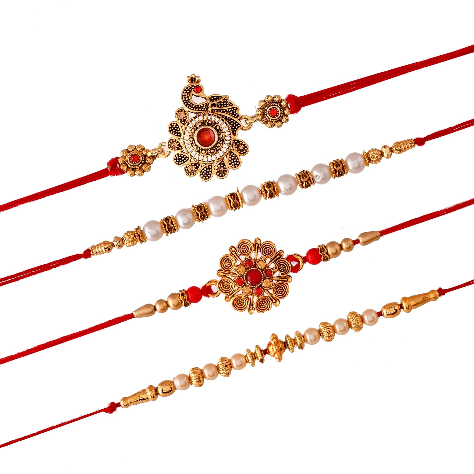 CraftVatika Rakshabandhan Designer Rakhi for Brother with Greeting Card, Dora Rakhi, Peacock Rakhi, Fancy Rakhi for Bhaiya Bro Bhai Rakhi Set of 4
