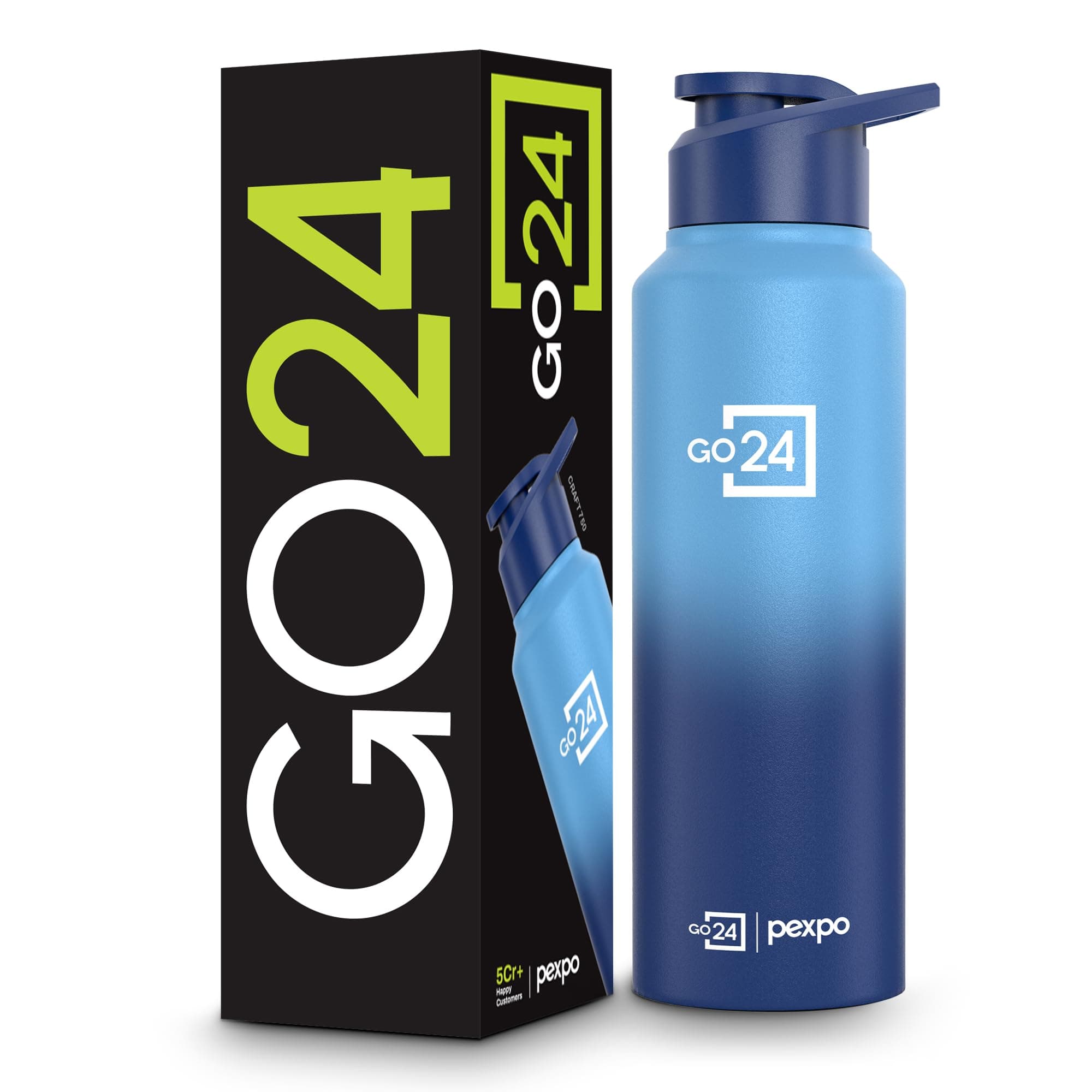 Go24 pexpo Stainless Steel Water Bottle Craft Blue-Denim Blue Ombre 750ml