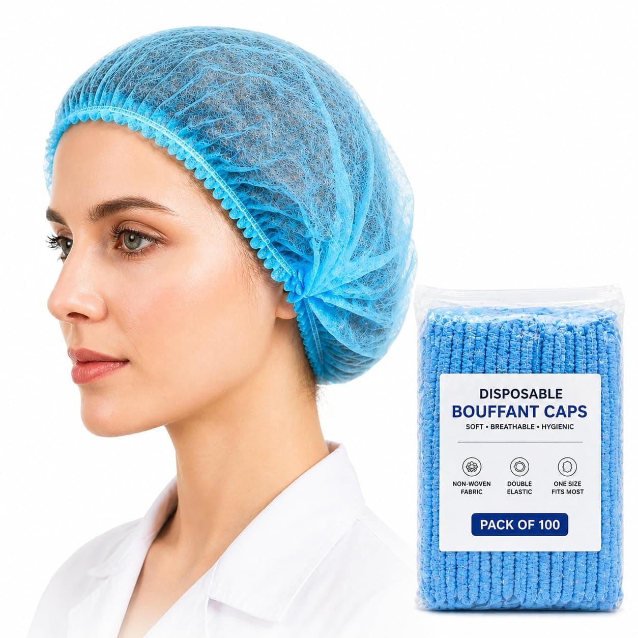 Kodenipr Club Disposable Non woven Bouffant Caps, Hair Net, Cap For Salon, Spa, Catering, Dust-free Workspace ((Pack of 100), Blue)
