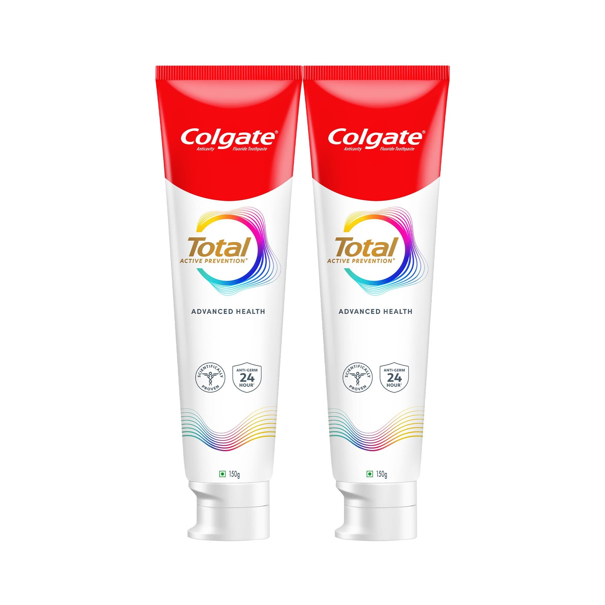 Colgate Total 300gm (2 x 150gm) Advanced Health Anti-Germ Toothpaste with Toothbrush, Tooth Paste with 12-Hour Anti-Germ & Enamel Protection, Whole Mouth Health (Combo Pack Offer)