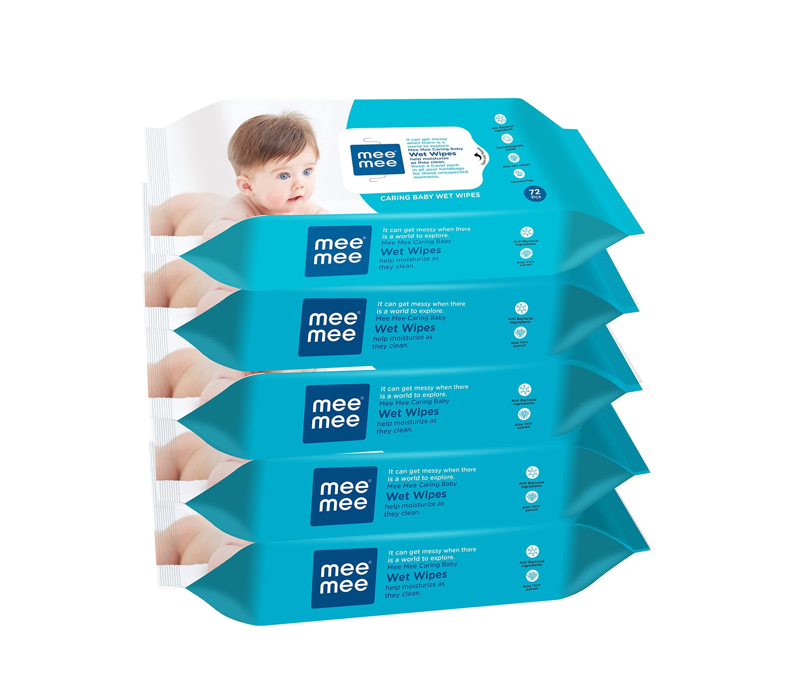 Mee Mee Soft Gentle Baby Wet Wipes (Pack of 5 × 72 wipes) | Aloe Vera & Vitamin E | Paraben & Sulphate Free | Gentle Cleansing for Babies