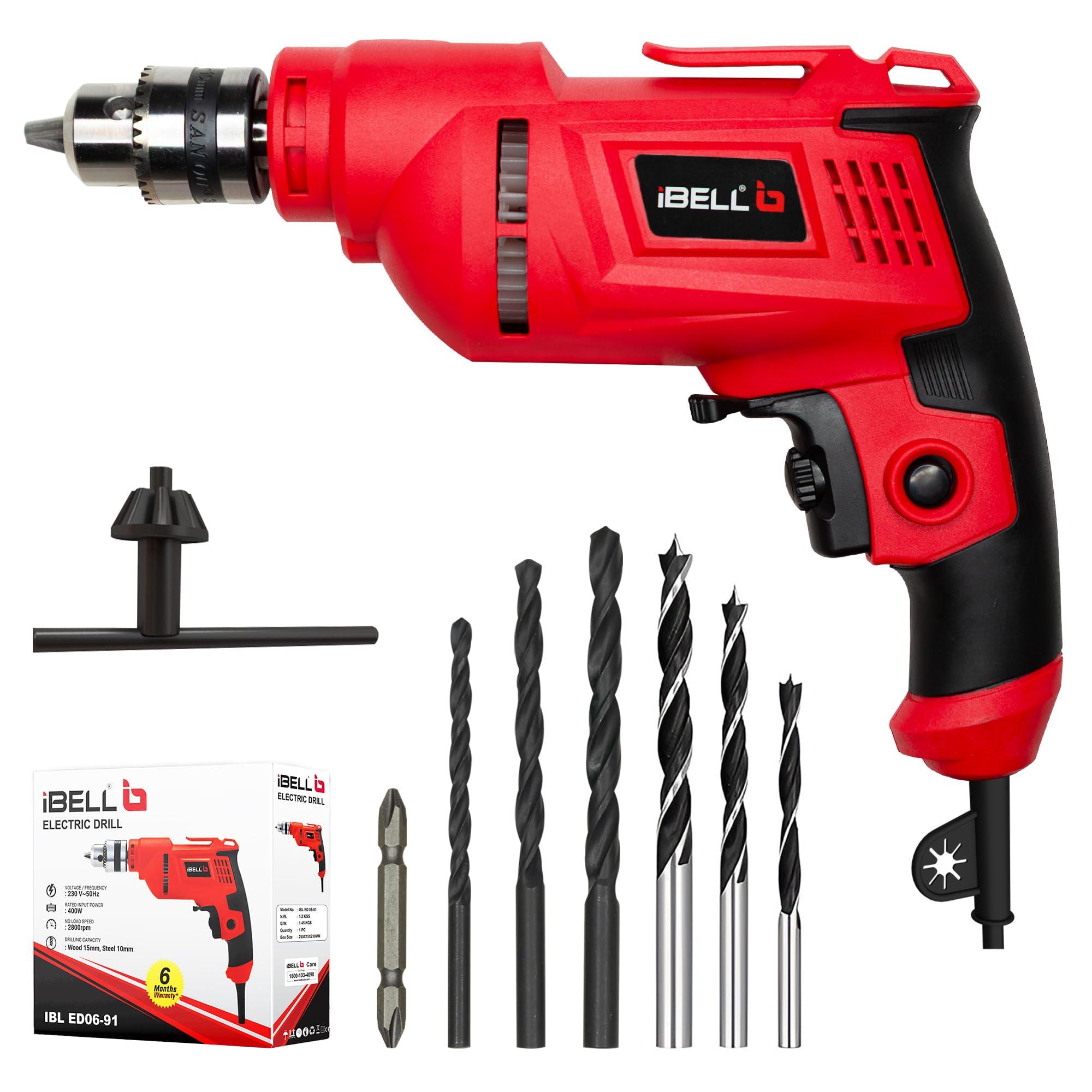 IBELL Electric Drill ED06-91 | 400W Power | 10mm Metal Chuck | 0-2800 RPM Variable Speed | Forward & Reverse | Copper Armature | Electric Drill Machine for Wood & Metal Work | 6 Month Warranty