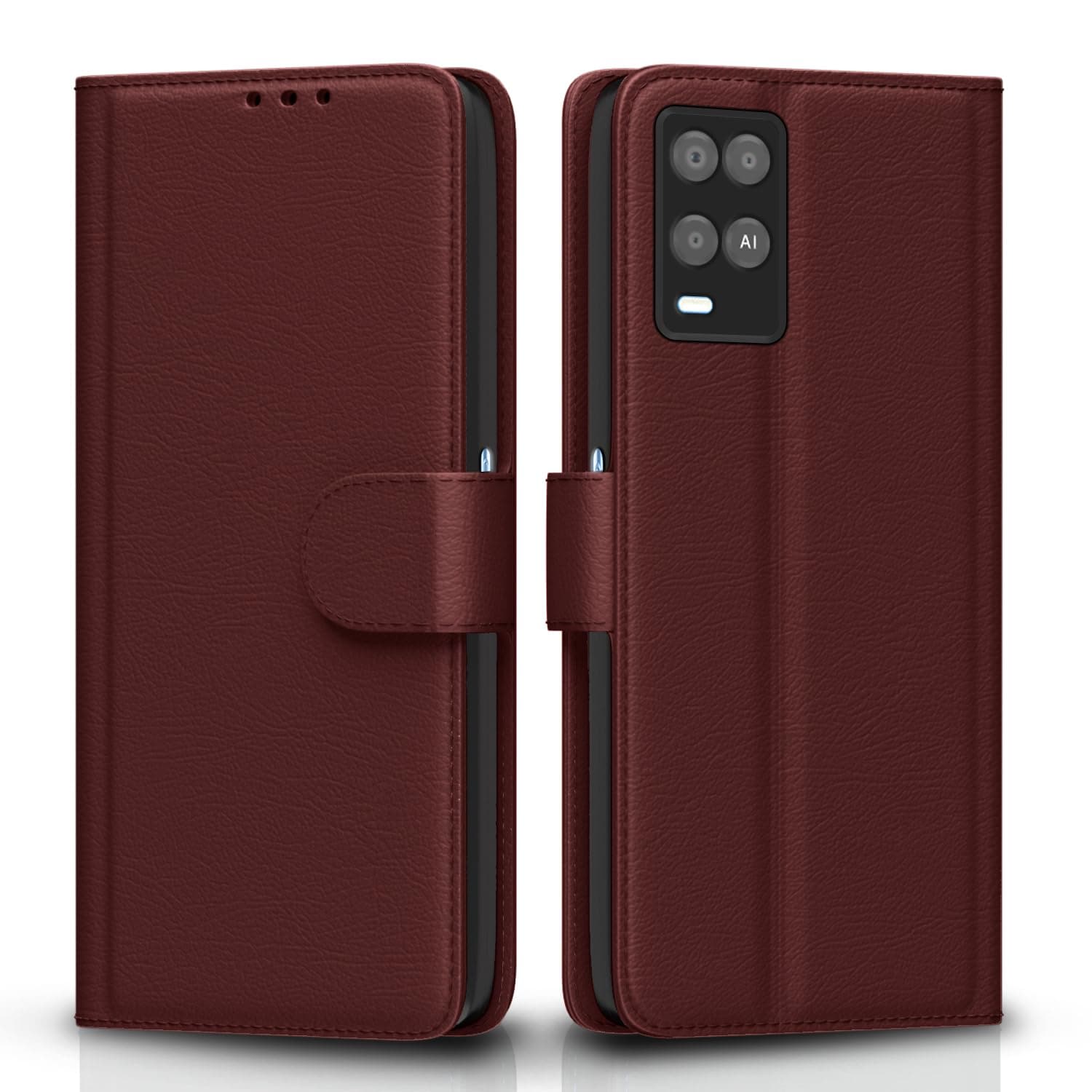 Pikkme Oppo A54 Flip Cover | PU Leather Finish | 360 Protection | Wallet & Stand | Strong Magnetic Flip Case for Oppo A54 (Brown)