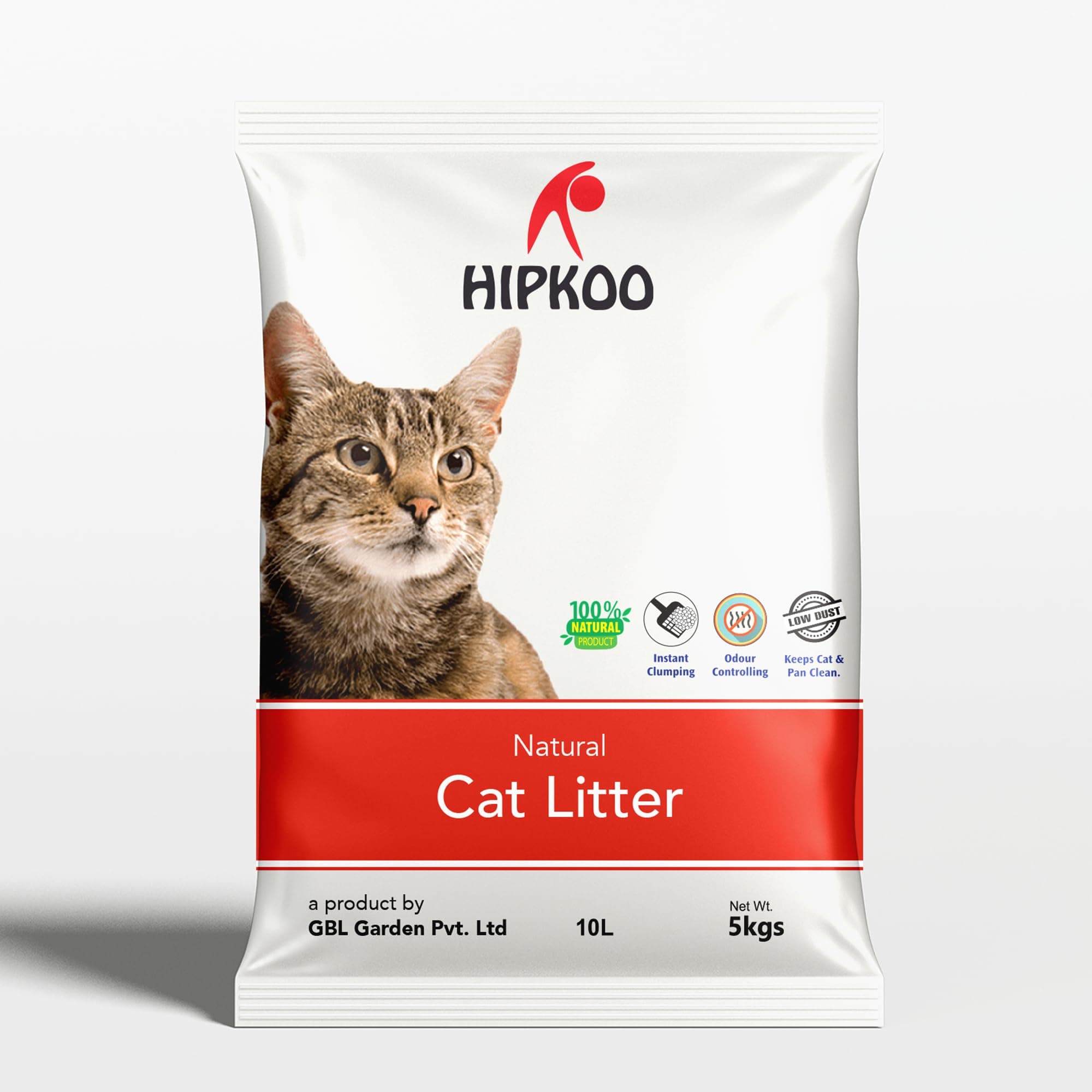 Hipkoo Bentonite Clumping Cat Litter 5kg | Quick Clumping Dust Free Odor Control | Unscented Fragrance Free | Natural Clay Sand | Easy Scoop Litter Box Sand for Kittens & All Cat Breeds