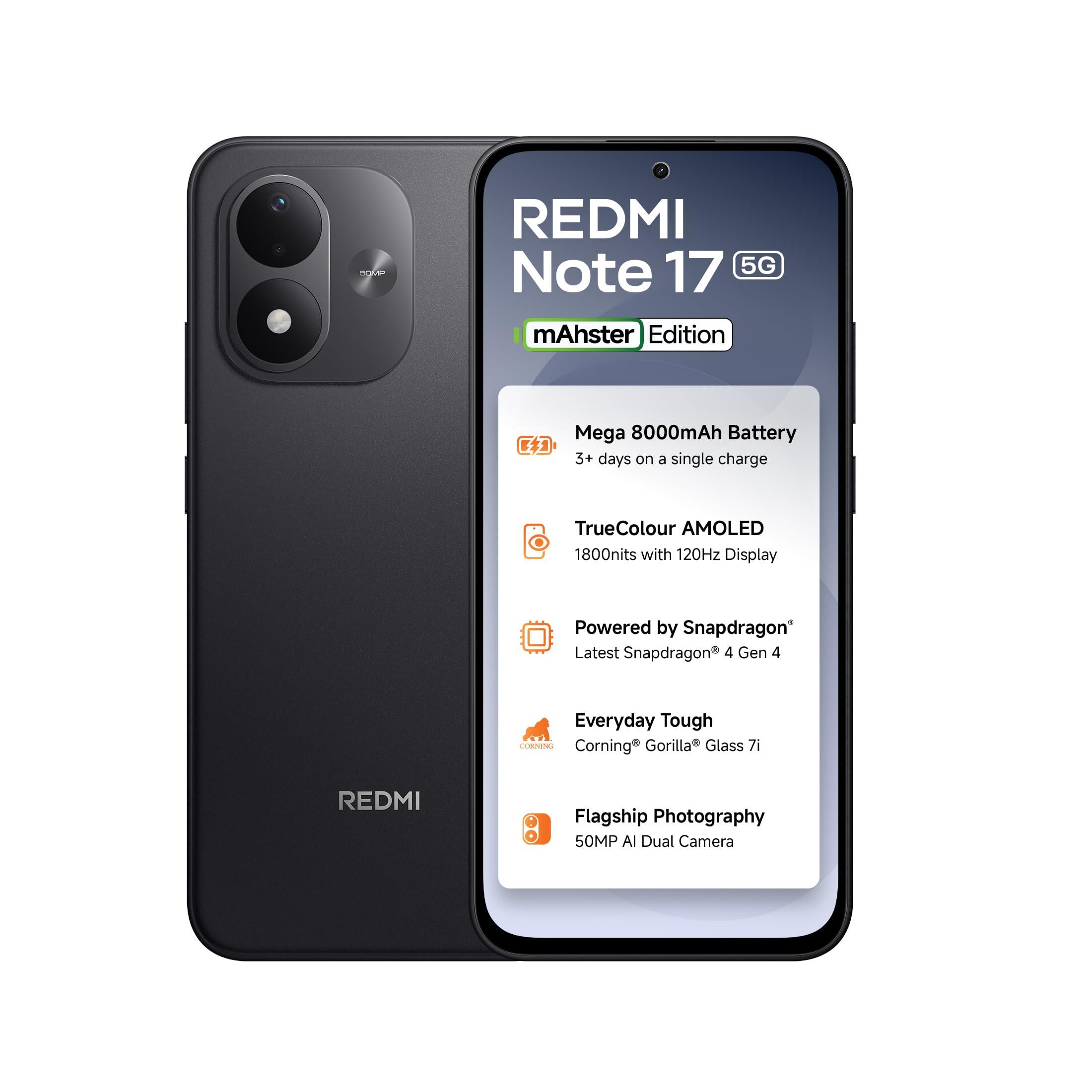 Redmi Note 17 5G (Dark Night, 6GB RAM, 128GB ROM) | 8000mAh Battery + 45W Fast Charging | 6.99" TrueColour AMOLED | Snapdragon 4 Gen 4 | 50MP Dual AI Camera | Corning® Gorilla® Glass 7i | IP65