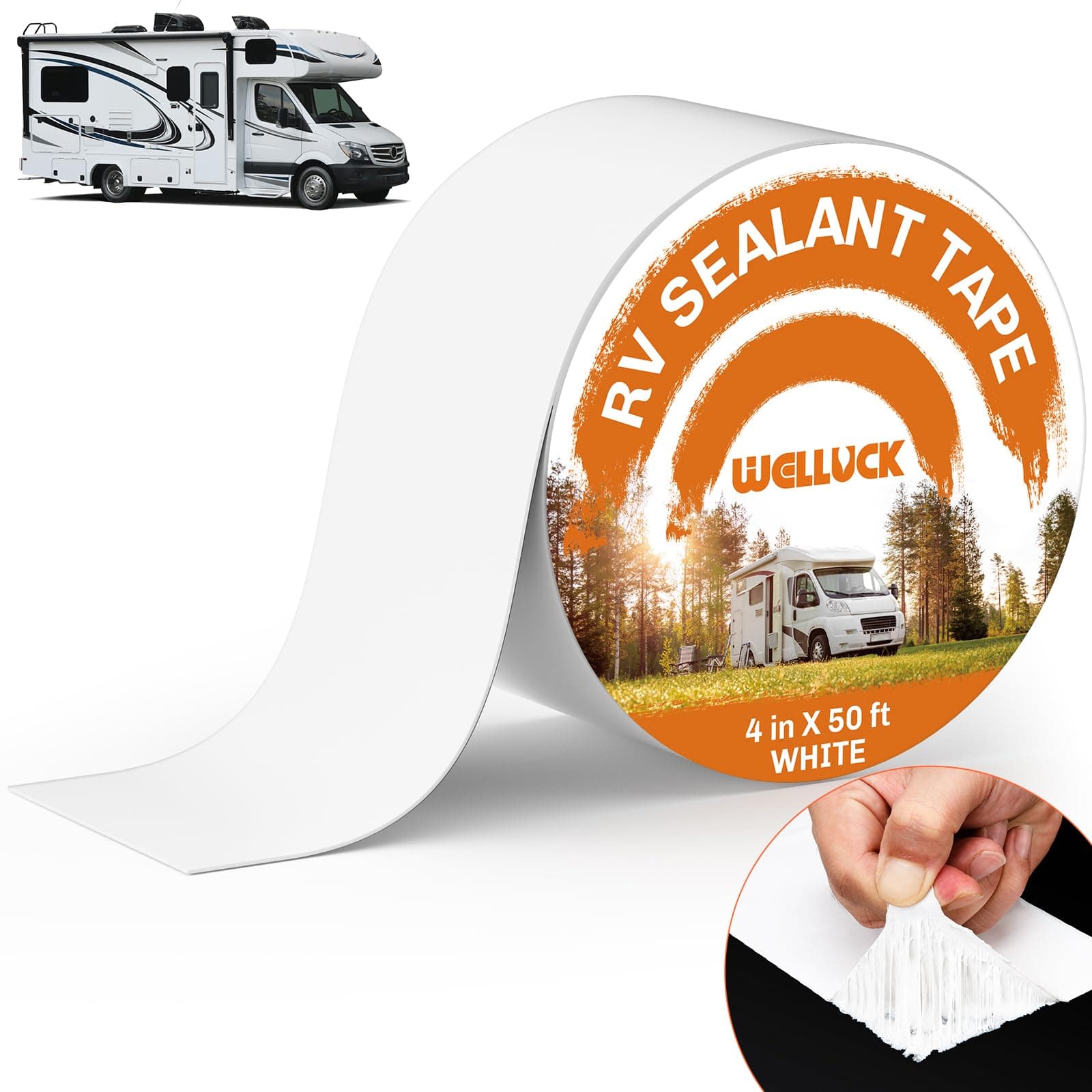 WELLUCK RV Sealant Tape, 4 Inch x 50 Foot RV White Roof Seal Tape UV & Weatherproof Sealant Roofing Tape