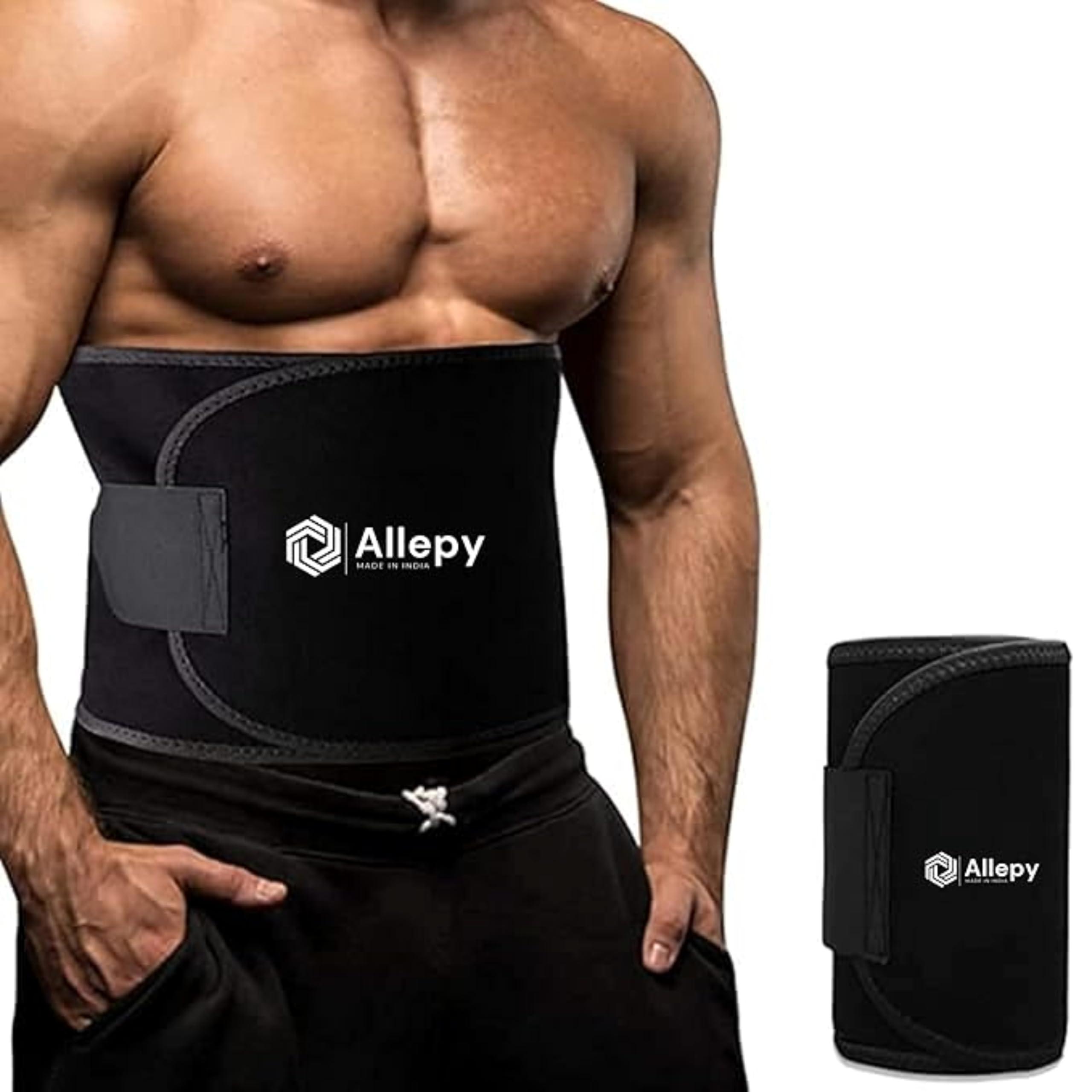 Allepy Sweat Belt for Men Fat Burner | Made of Neoprene Waist Belt for Gym & Back Support | Waist Belt for Tummy Exercise, Fat Loss, Posture Support & Core Workout, Color - Black (Free Size)