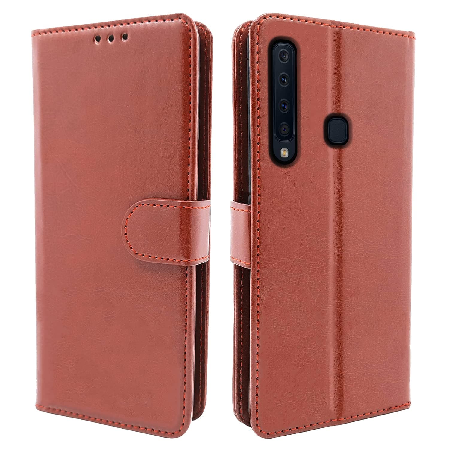 Pikkme Samsung Galaxy A9 2018 Flip Case Leather Finish | Inside TPU with Card Pockets | Wallet Stand and Shock Proof | Magnetic Closing | Complete Protection Flip Cover (Brown)