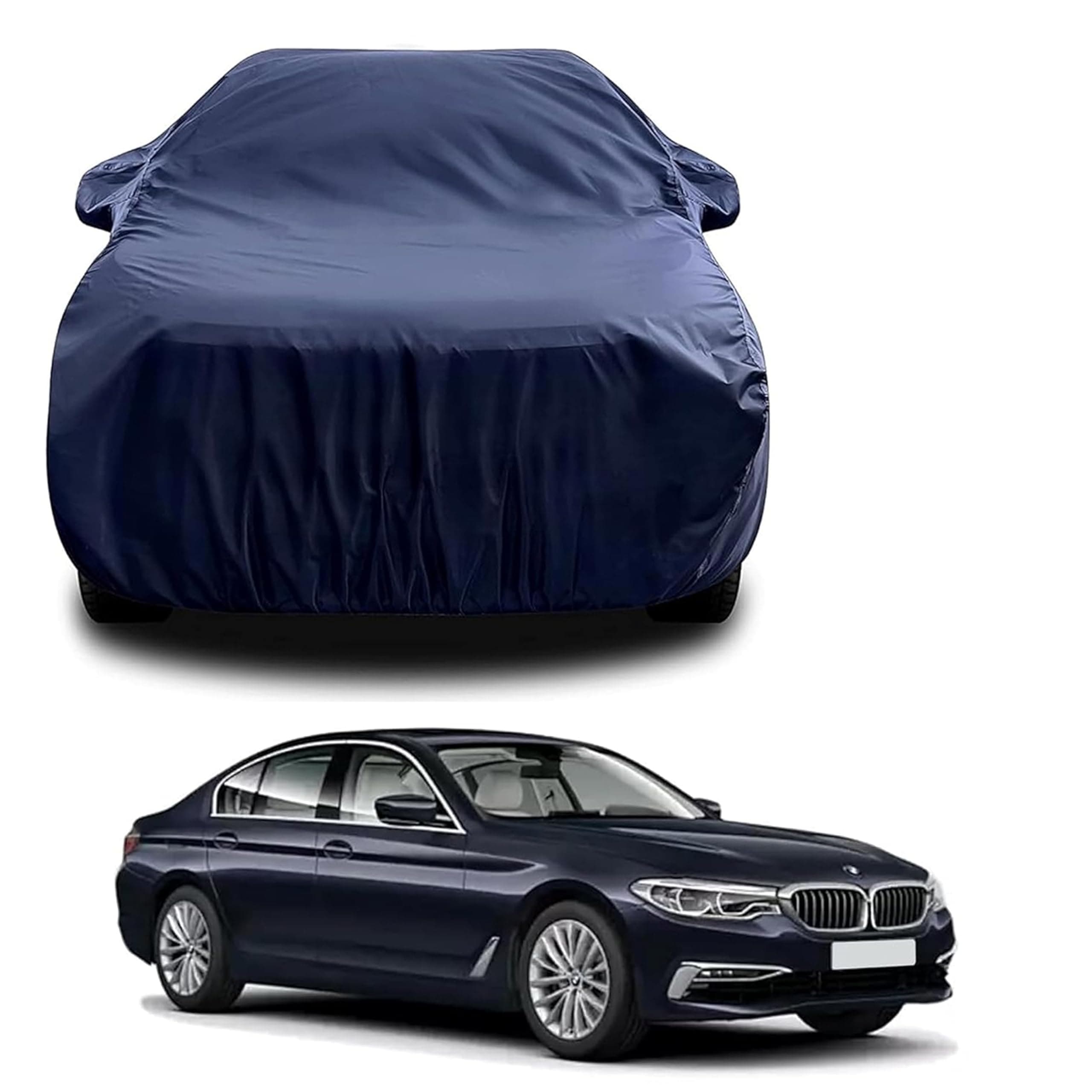 Sulfar 100% Water Resistant Car Body Cover Compatible with Mirror for BMW 520D (Triple Stitched, Full Bottom Elastic, Navy Blue)