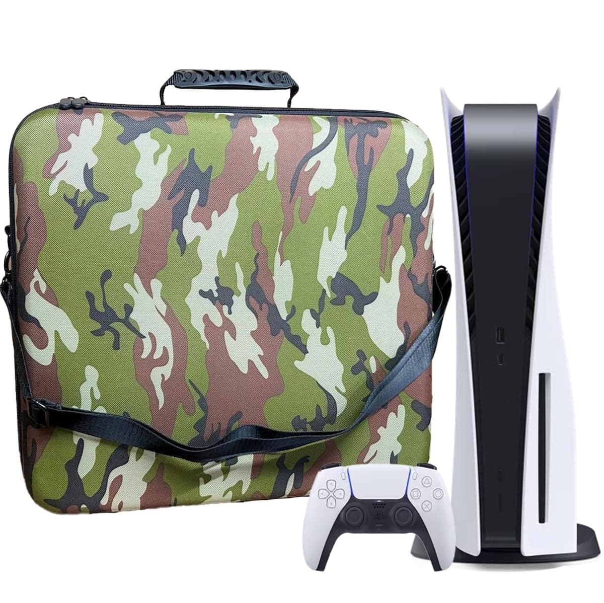 PSS Hard Carrying Case Storage Bag for PS-5, Travel Bag for Play/Station 5 Console Disk Digital & 2 Controller, Stand, Cable, Waterproof and Shockproof Nylon Fabric (PS-5 Accessories) (Camo)