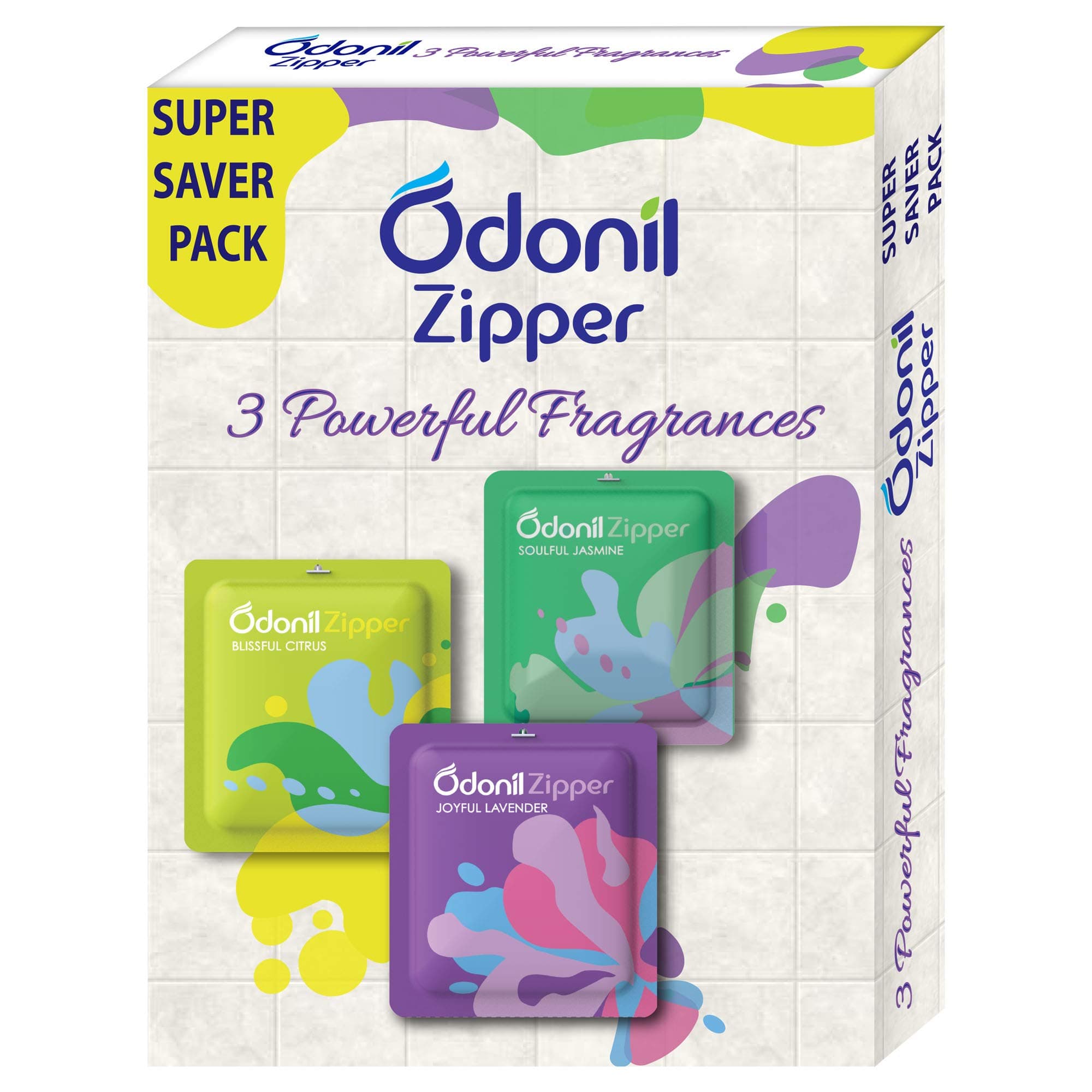 Odonil Bathroom Air Freshener Zipper Mix -30gm (10gm*3, Citrus, Jasmine,Lavender)