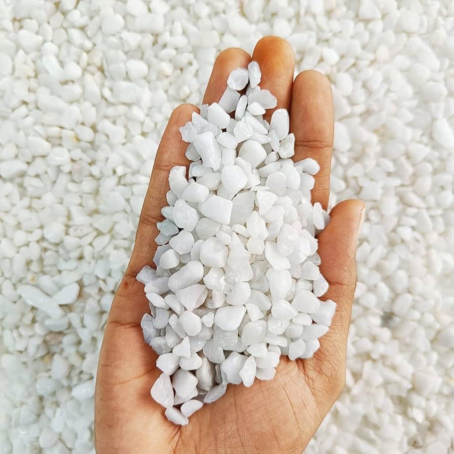 TrustBasket White Pebble Decorative Stones Marble Chips [2 Kg] for Aquarium Garden Indoor & Outdoor Decoration Pebble Stone White