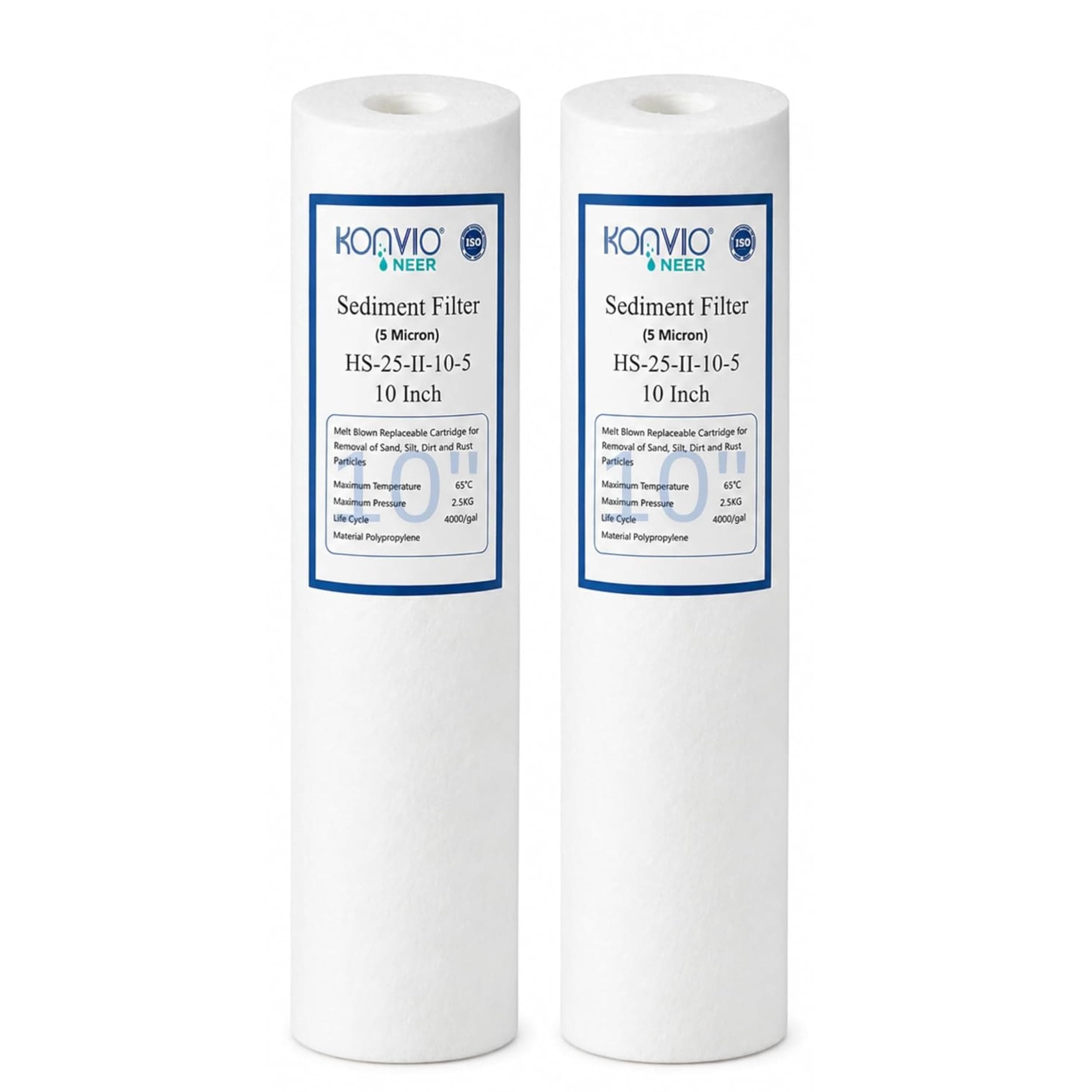 KONVIO NEER 10 Inch PP Spun Filter Cartridge, 5 Micron, High Density Polypropylene Pre Filter for Standard 10 Inch Water Purifier Pre Filter Housing, Pack of 2